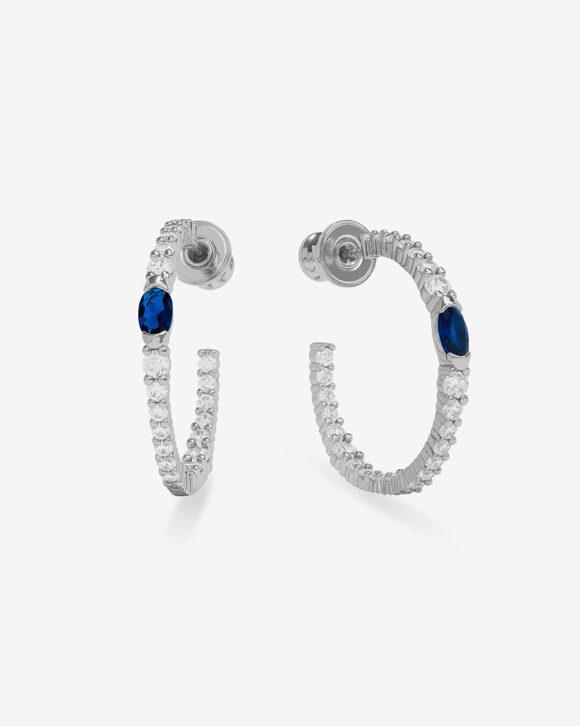 The Maven Hoops 1" - Silver|Blue Sapphire