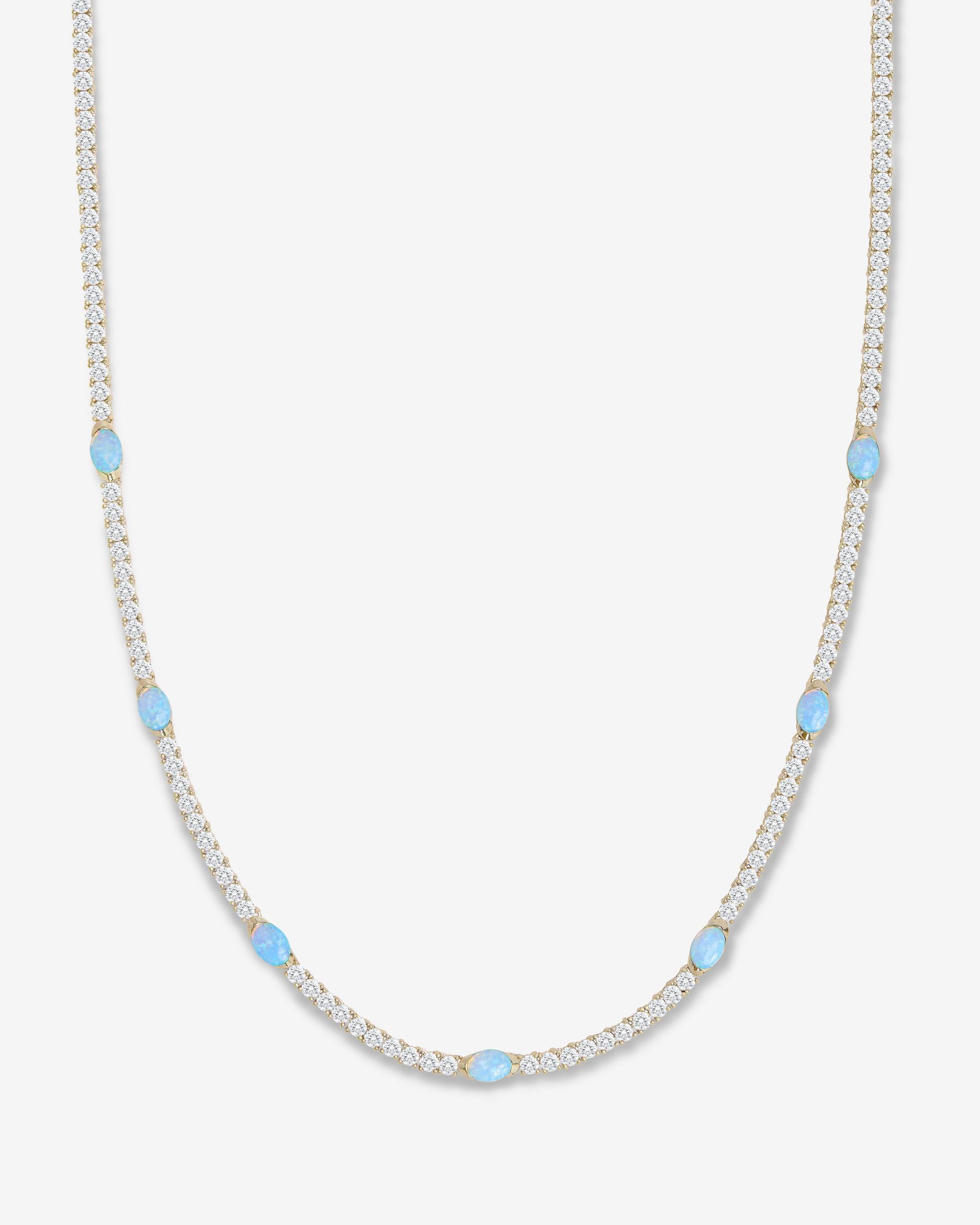 The Maven 3mm Gold Blue Opal Tennis Necklace | Modern Edge