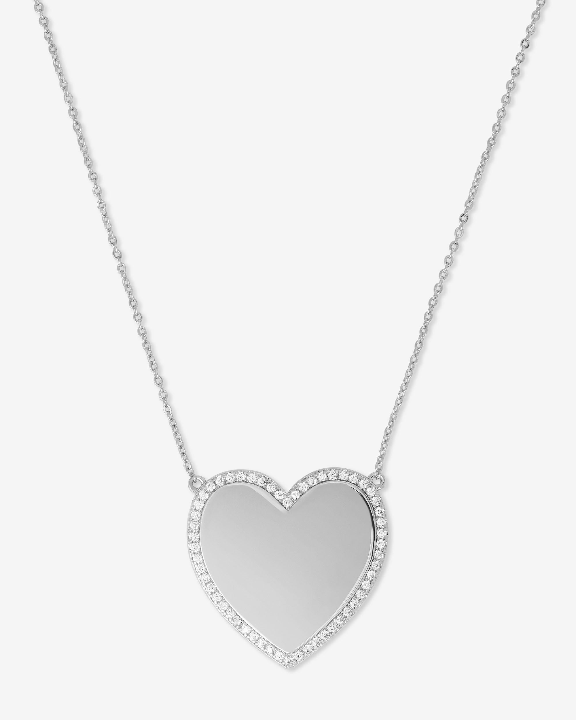 XL You Have My Heart Pavé Necklace - Silver|White Diamondettes