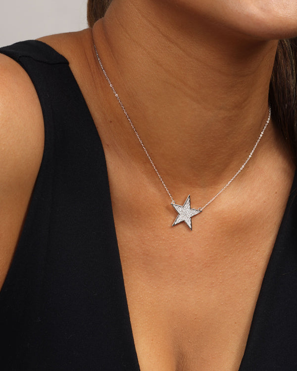You Are My Shining Star Pave Necklace 15" - Silver|White Diamondettes