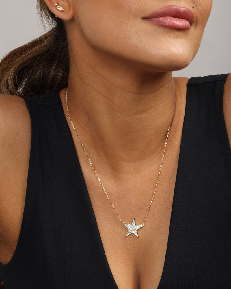 You Are My Shining Star Pave Necklace 18" - Gold|White Diamondettes