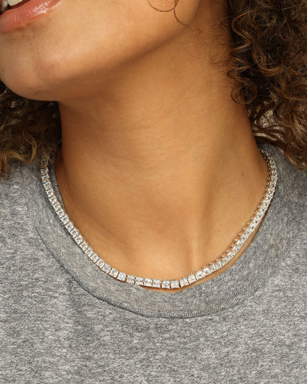 Lil Queen's Tennis Necklace 16" - Silver|White Diamondettes