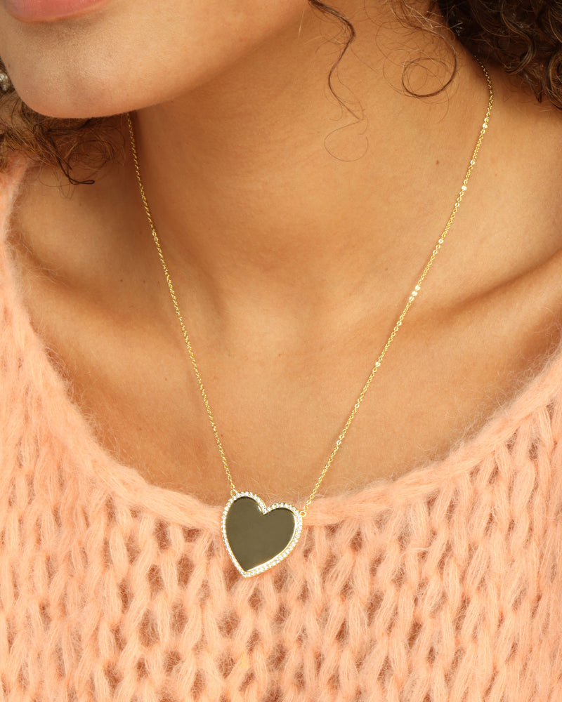 XL You Have My Heart Pave Necklace 18" - Gold|White Diamondettes