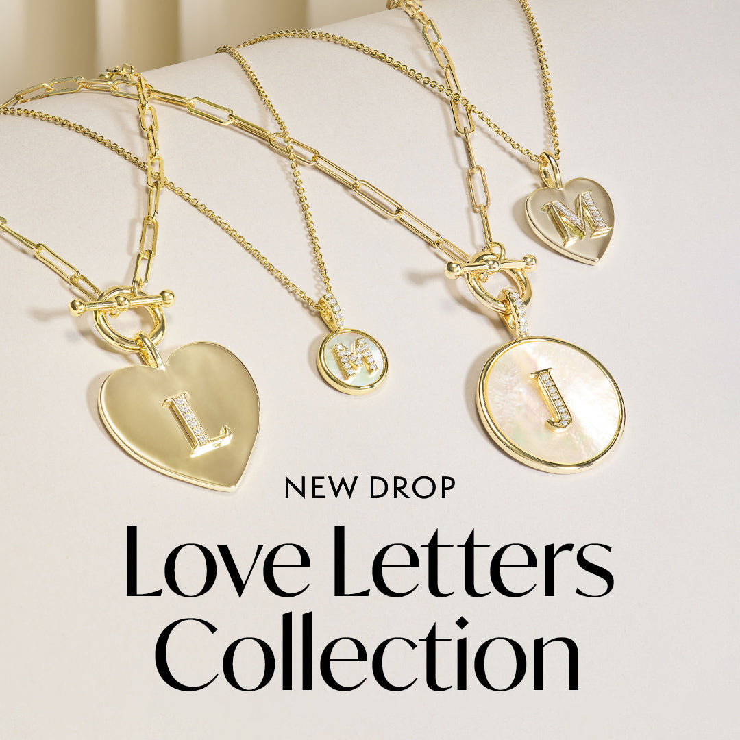 Love Letters Necklaces collection on a light background
