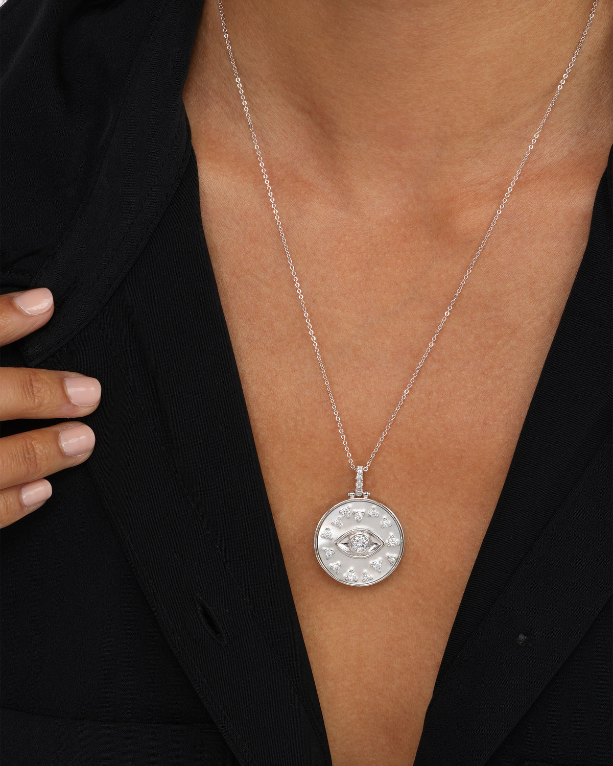 MELINDA MARIA: CHIC GOLD EVIL EYE MEDALLION NECKLACE