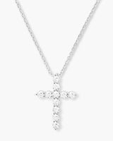 "Oh She Fancy" Small Cross Pendant - Silver|White Diamondettes