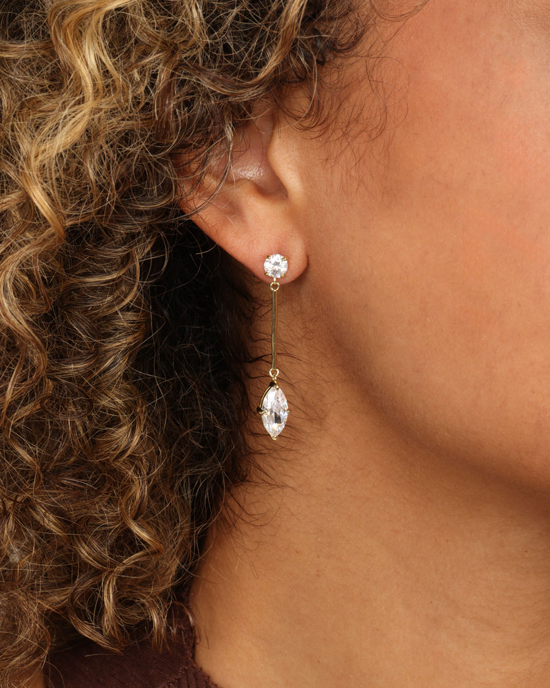 Marquise Diamond Drop Earrings - Gold|White Diamondettes
