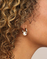 Life's a Ball Single Pearl Hoops - Silver