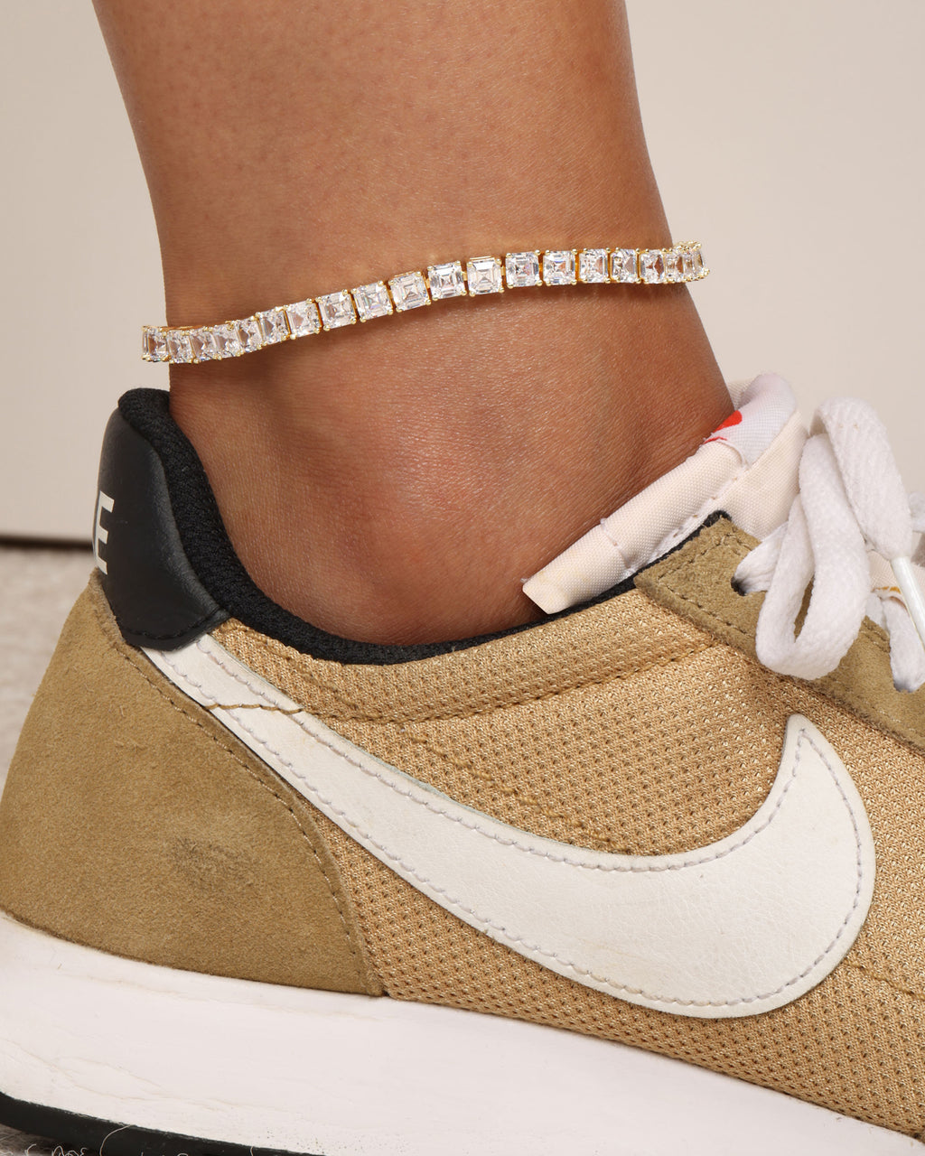 The Queen's Anklet 5mm - Gold|White Diamondettes