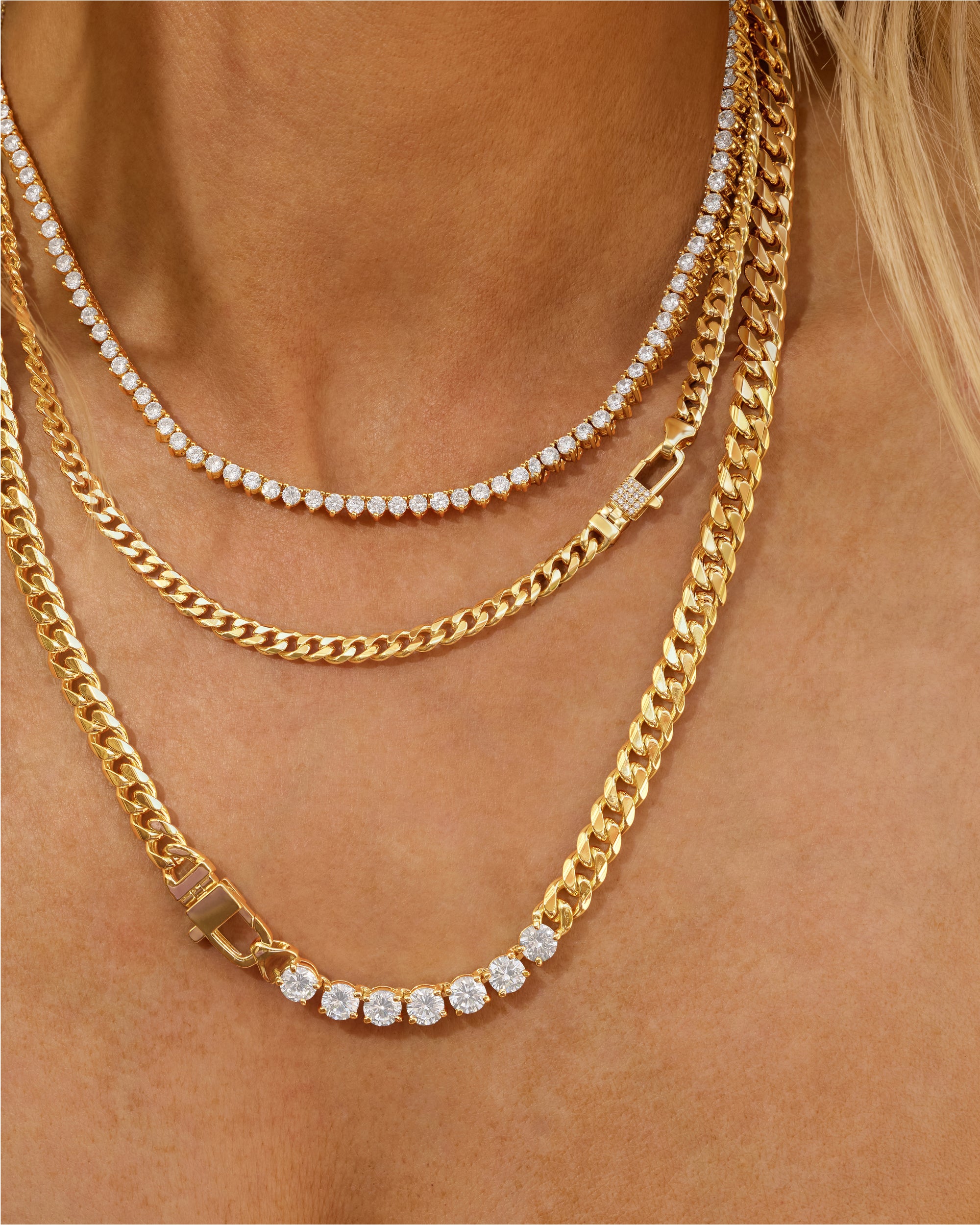 Julian Pavé Lock Necklace 5mm - Gold|White Diamondettes