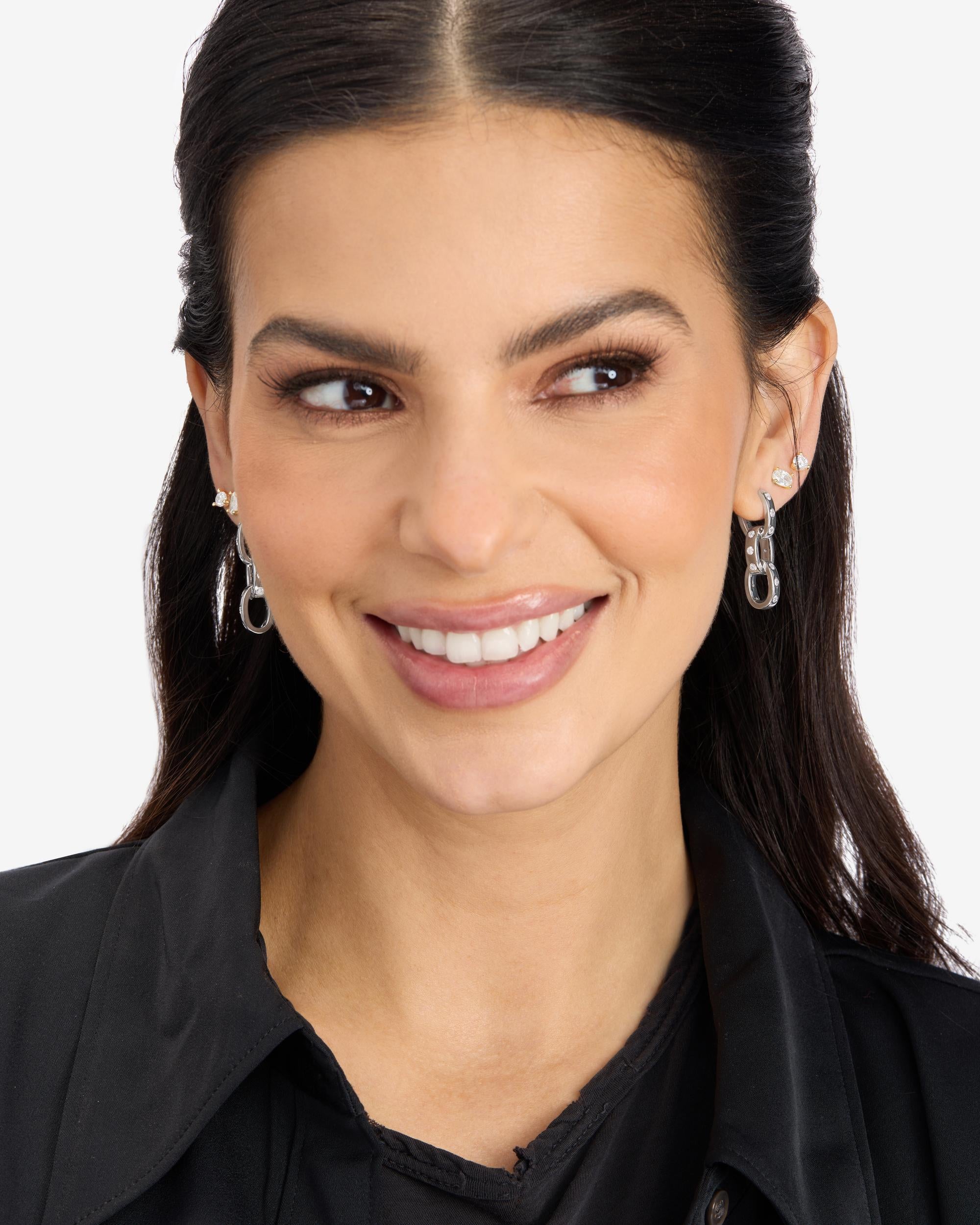 Ashley Chain Convertible Earring - Silver|White Diamondettes