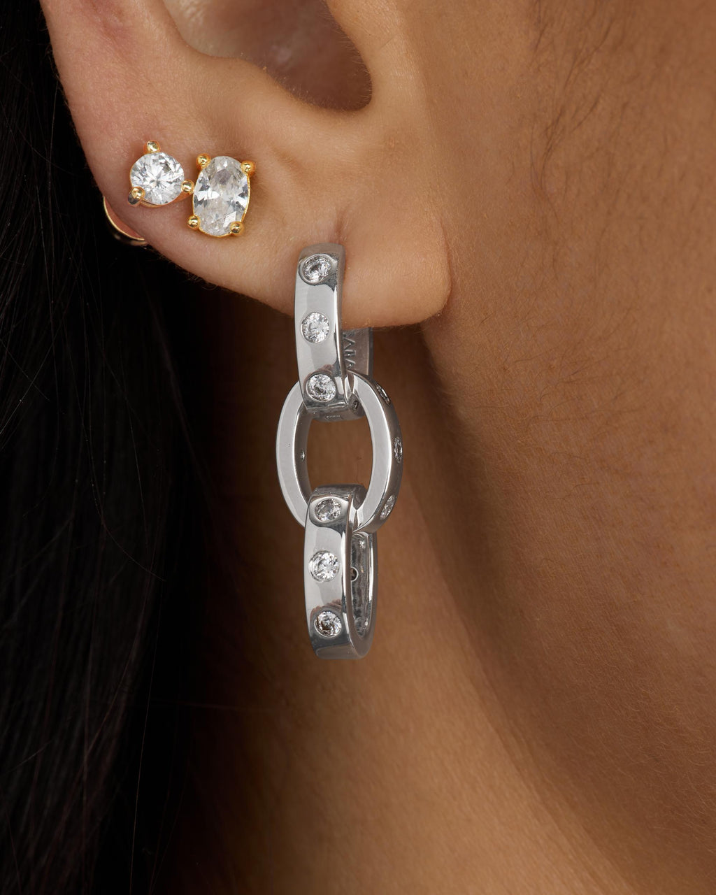 Ashley Chain Convertible Earring - Silver|White Diamondettes