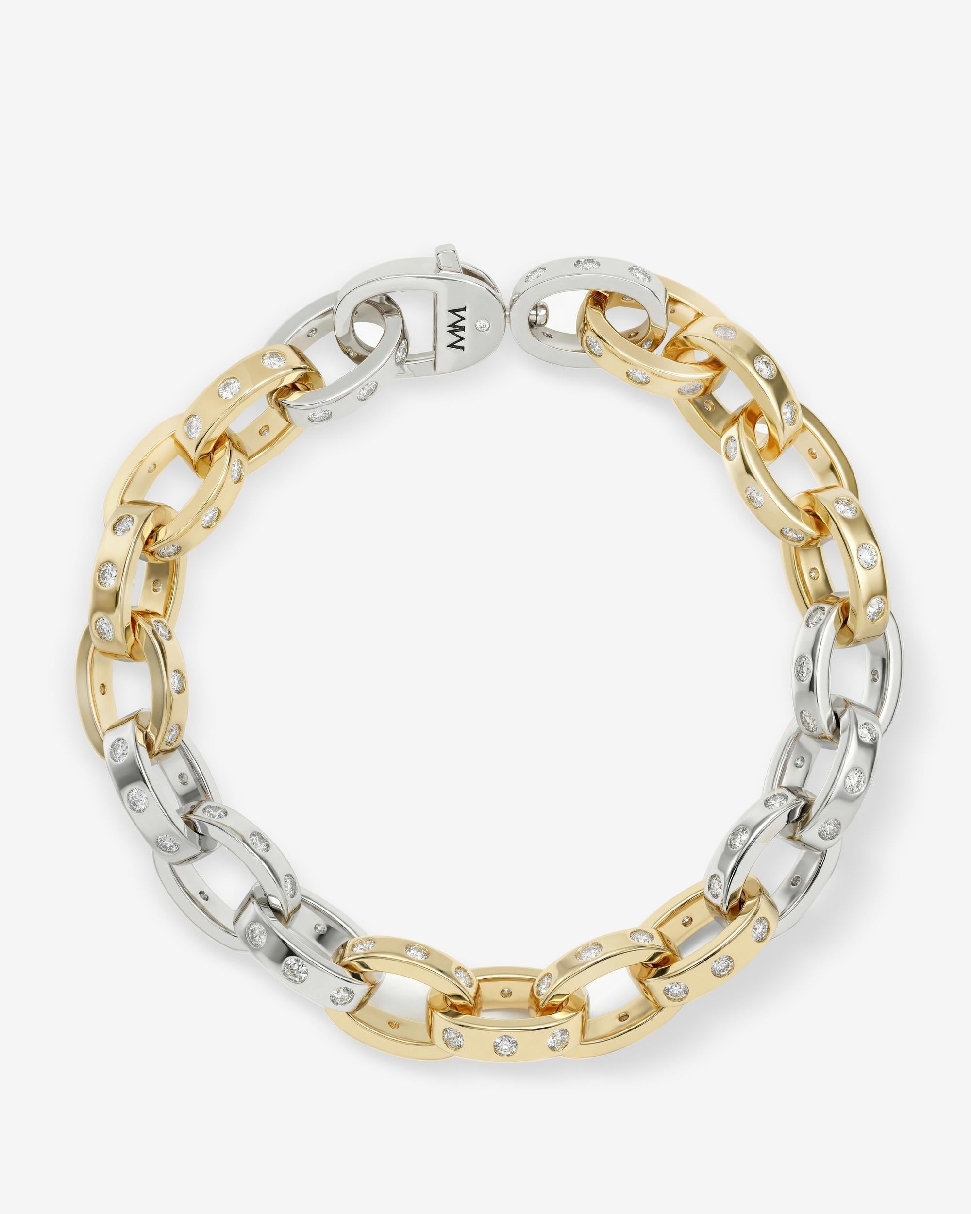 Ashley Chain Link Bracelet 9mm - Mixed Metal|White Diamondettes