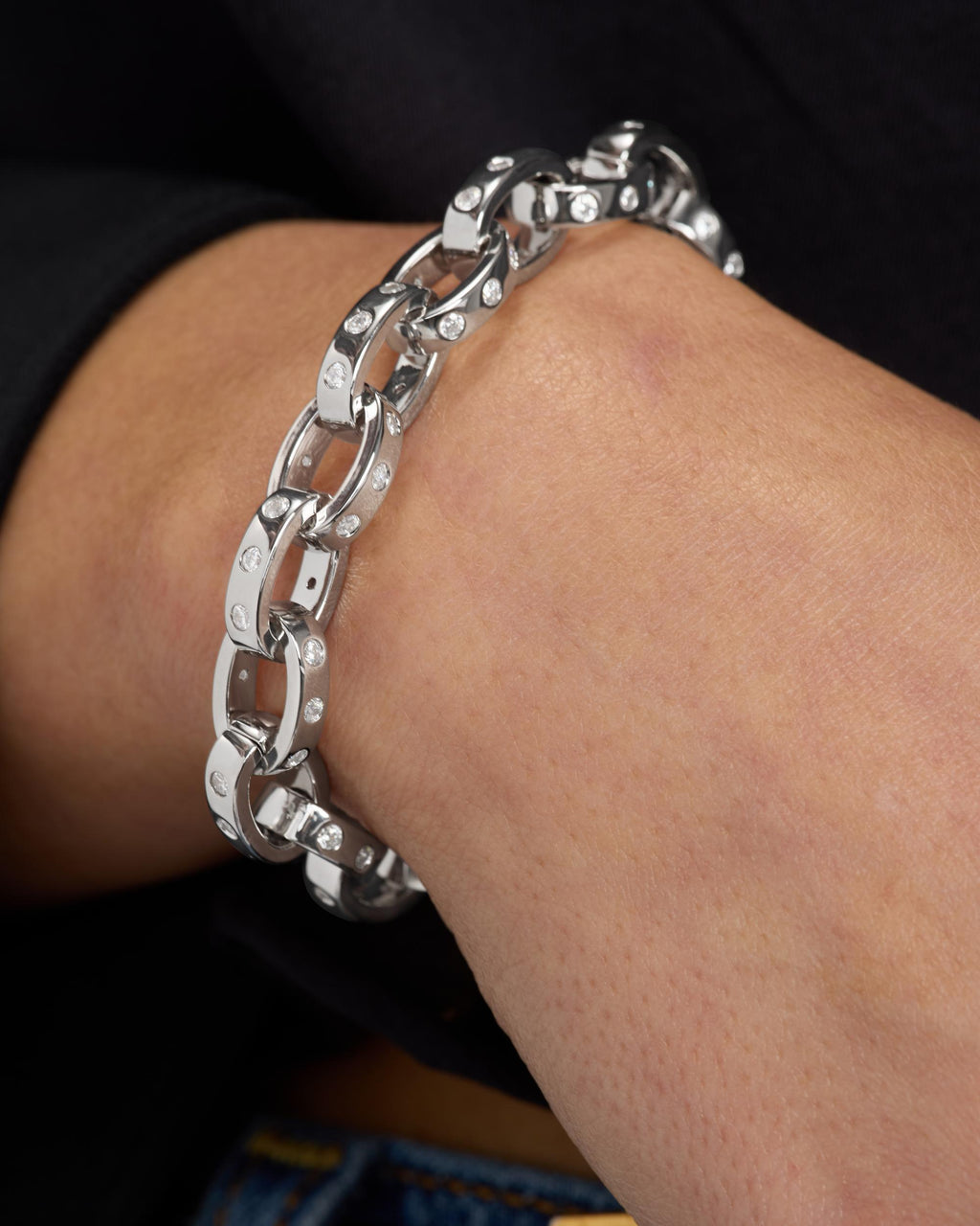 Ashley Chain Link Bracelet 9mm - Silver|White Diamondettes
