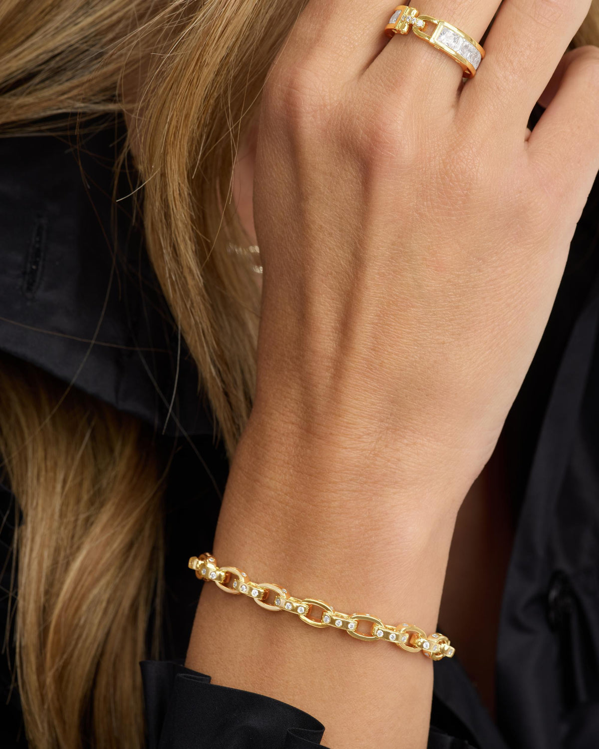 Ashley Chain Link Bracelet 6mm - Gold|White Diamondettes
