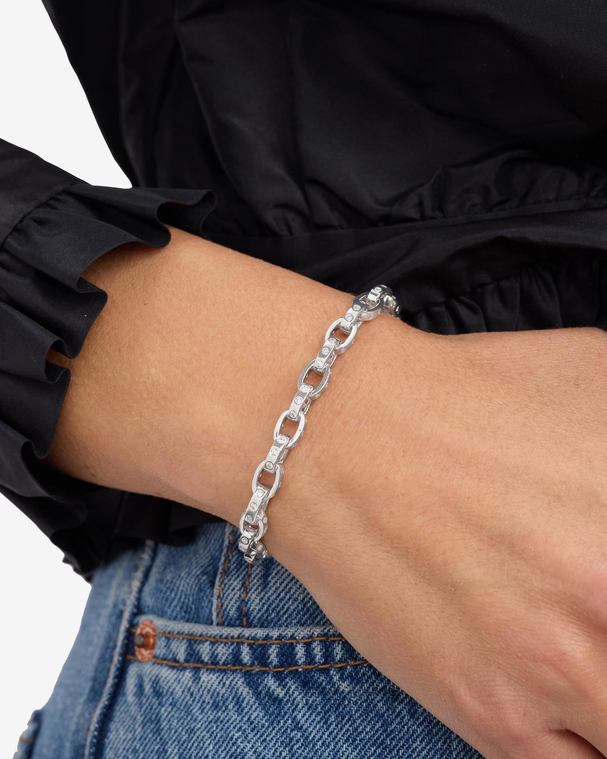 Ashley Chain Link Bracelet 6mm - Silver|White Diamondettes