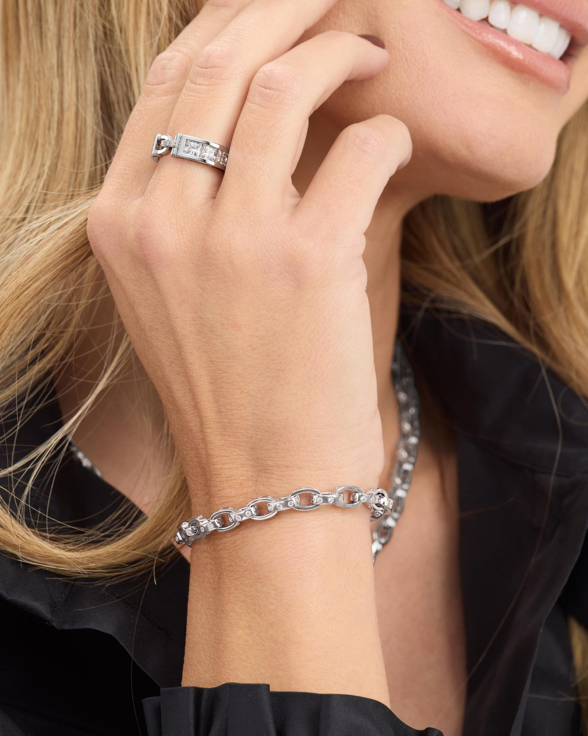 Ashley Chain Link Bracelet 6mm - Silver|White Diamondettes