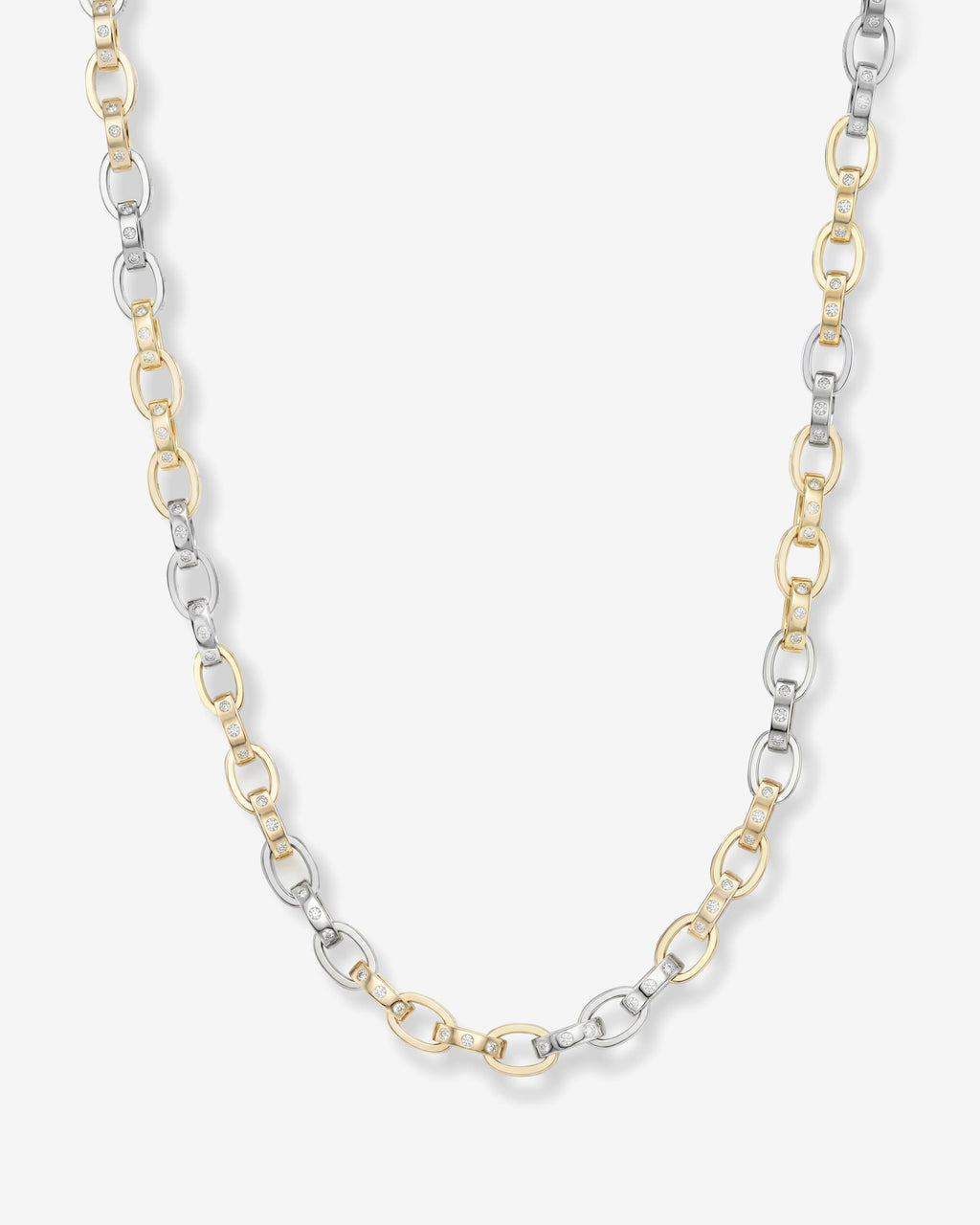 Ashley Chain Link Necklace 9mm - Mixed Metal|White Diamondettes