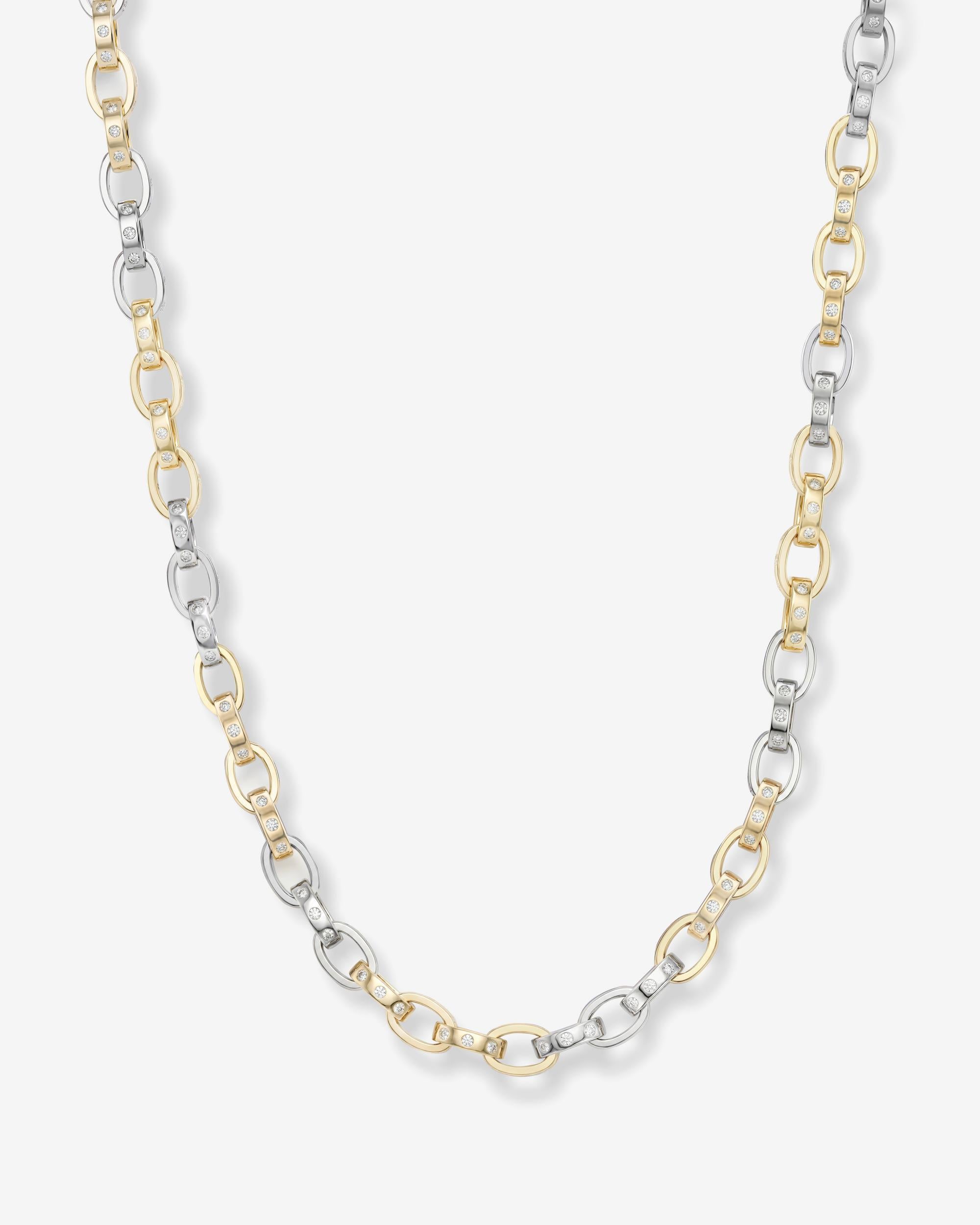 Ashley Chain Link Necklace 9mm - Mixed Metal|White Diamondettes