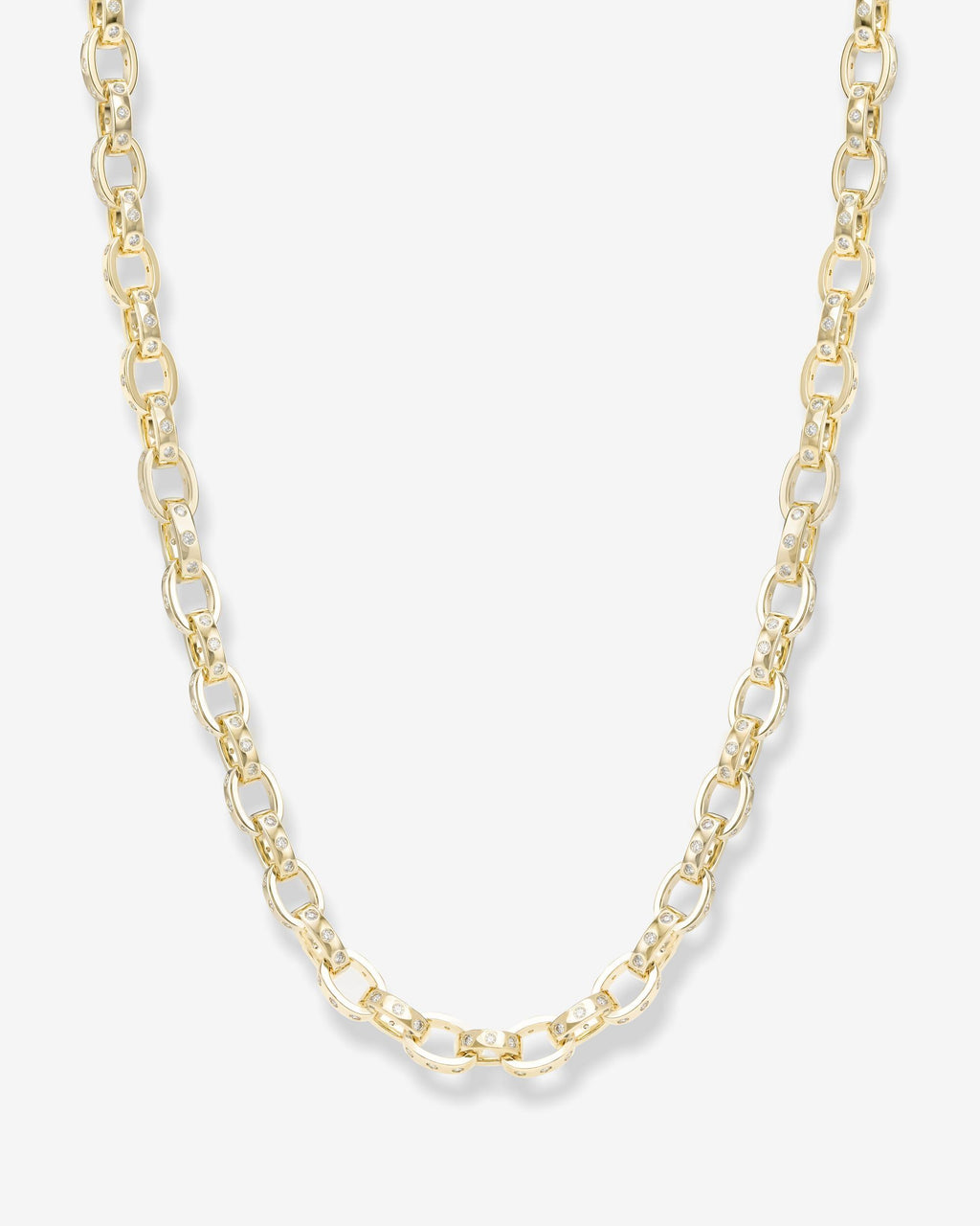 Ashley Chain Link Necklace 9mm - Gold|White Diamondettes