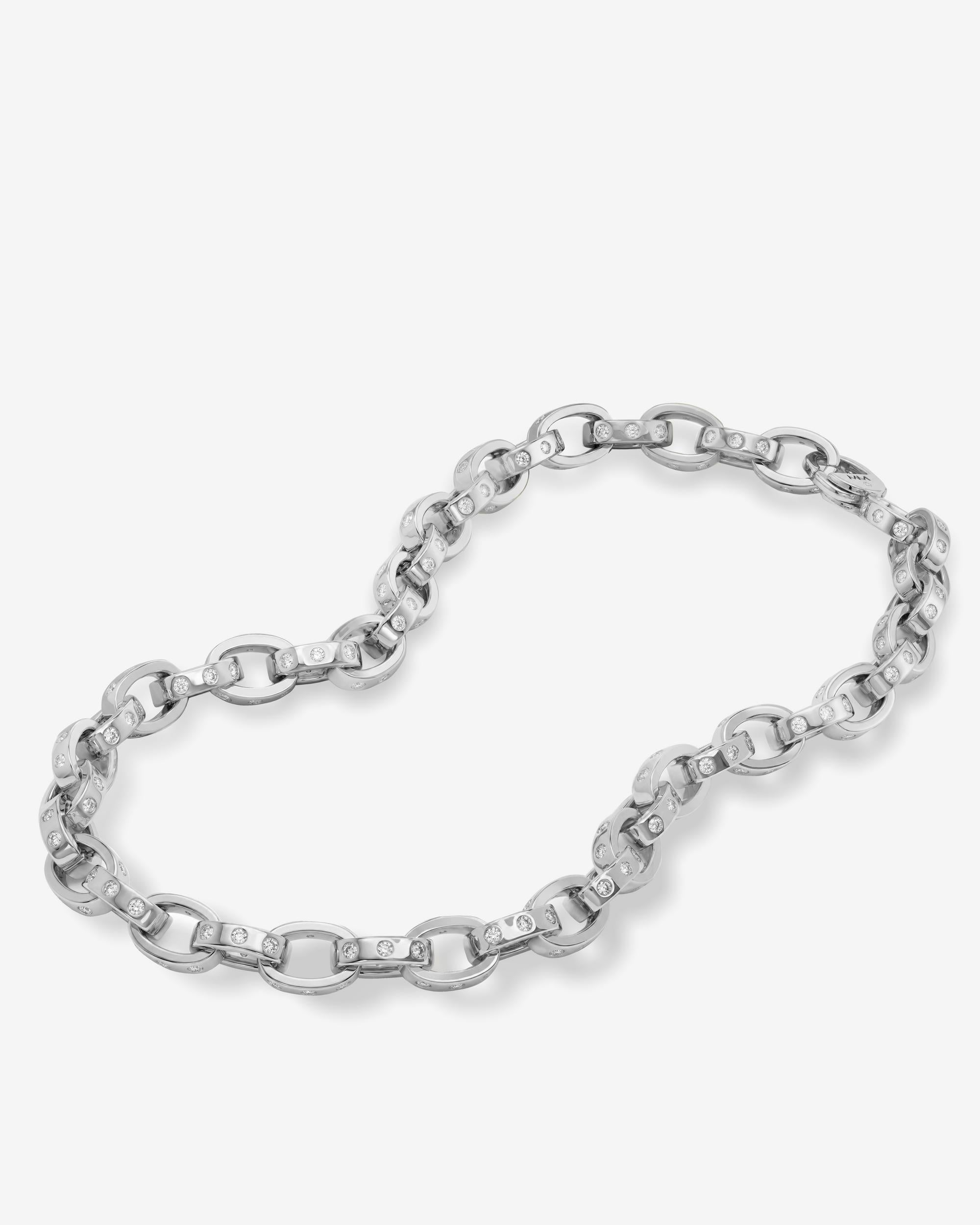 Ashley Chain Link Necklace 9mm - Silver|White Diamondettes