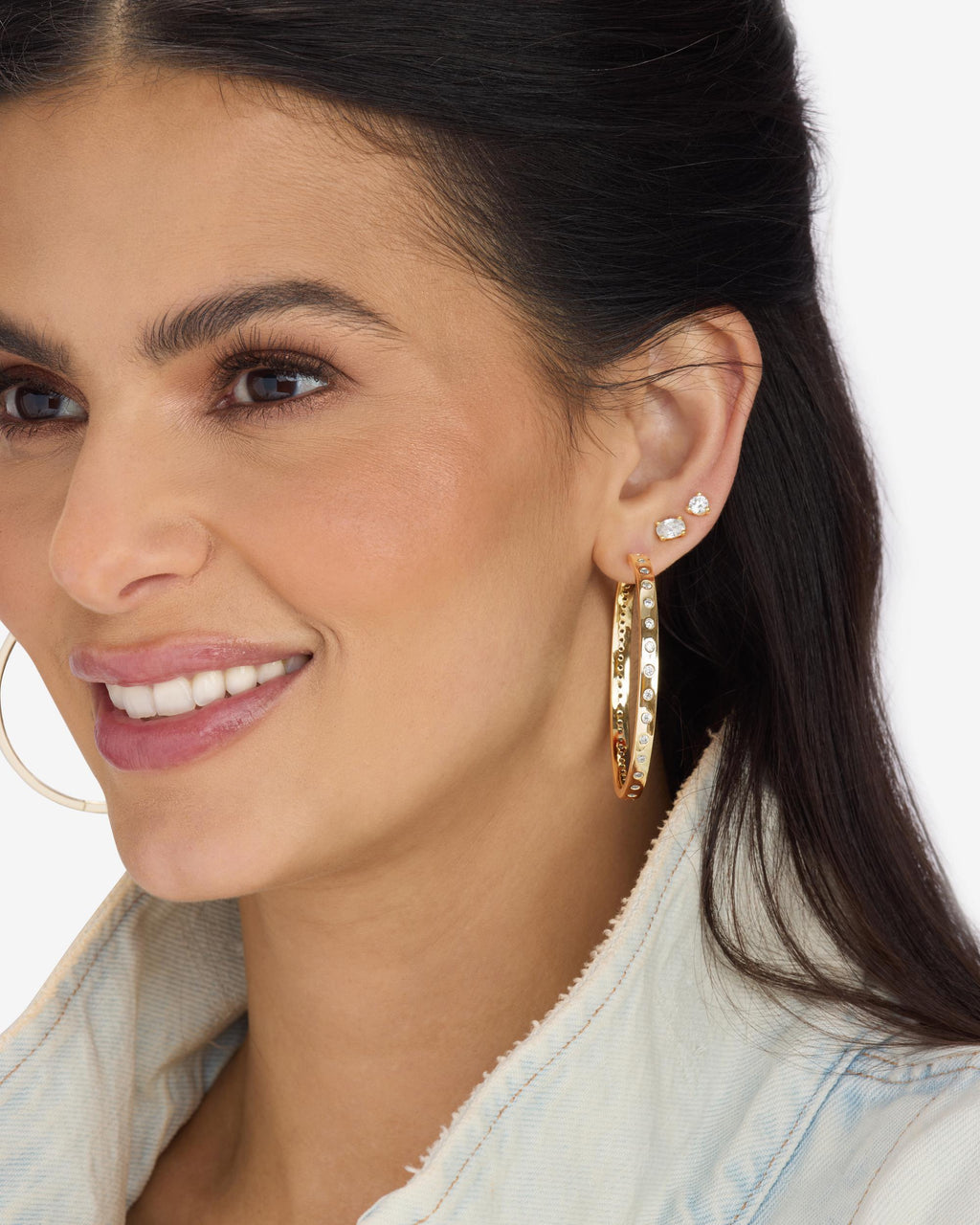 Ashley Infinity Reversible Hoops 2" - Gold|White Diamondettes