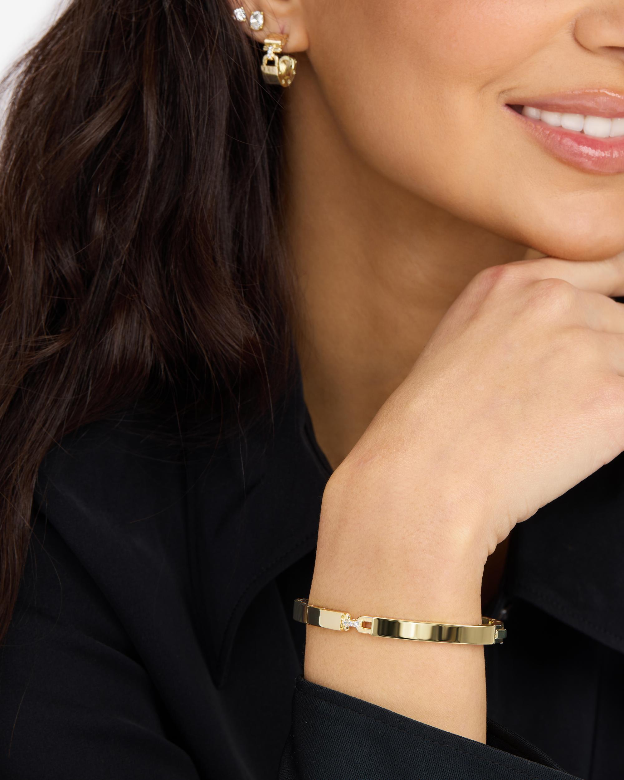 Ashley Lock Cuff 6mm - Gold|White Diamondettes