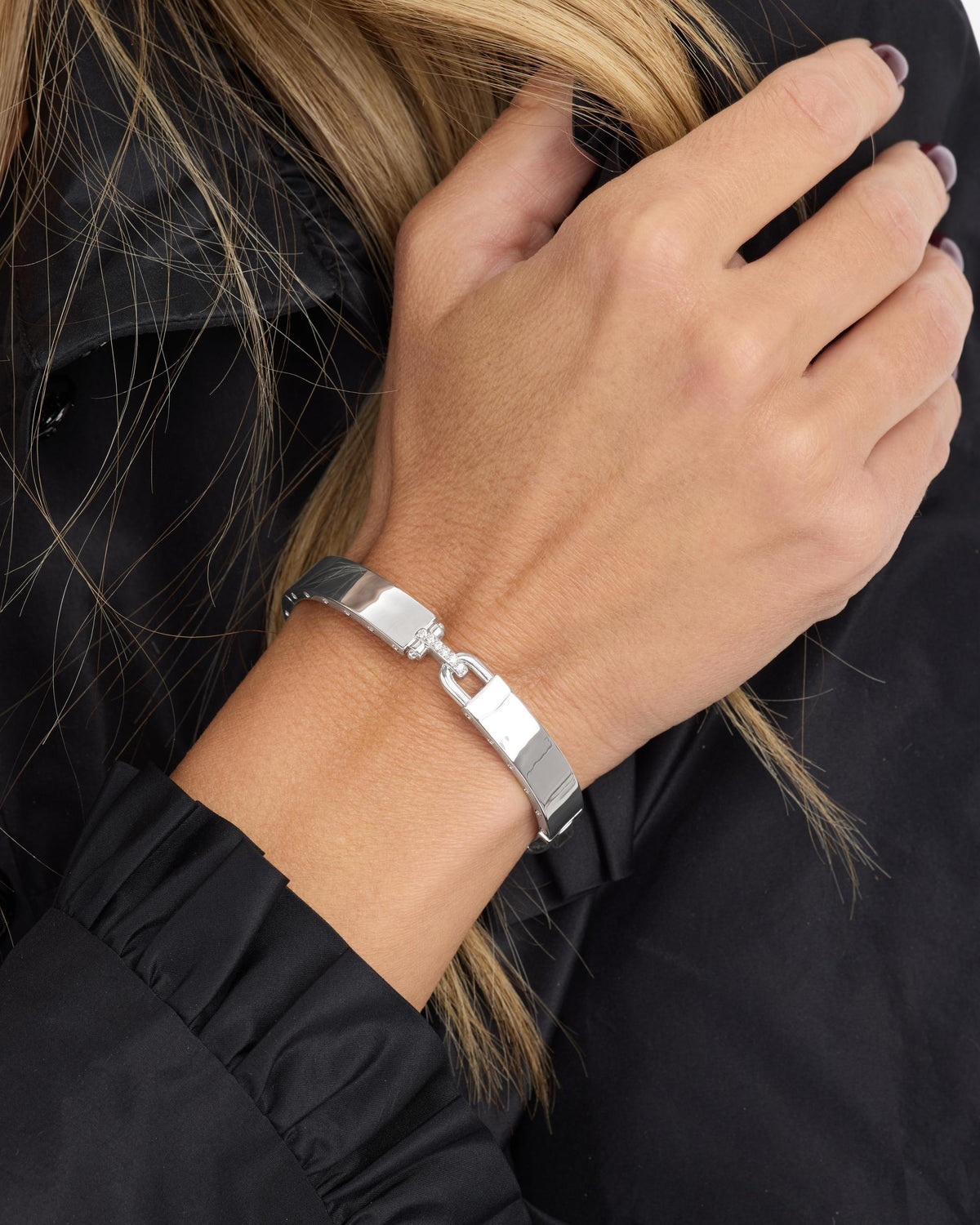 Ashley Lock Cuff 9mm - Silver|White Diamondettes