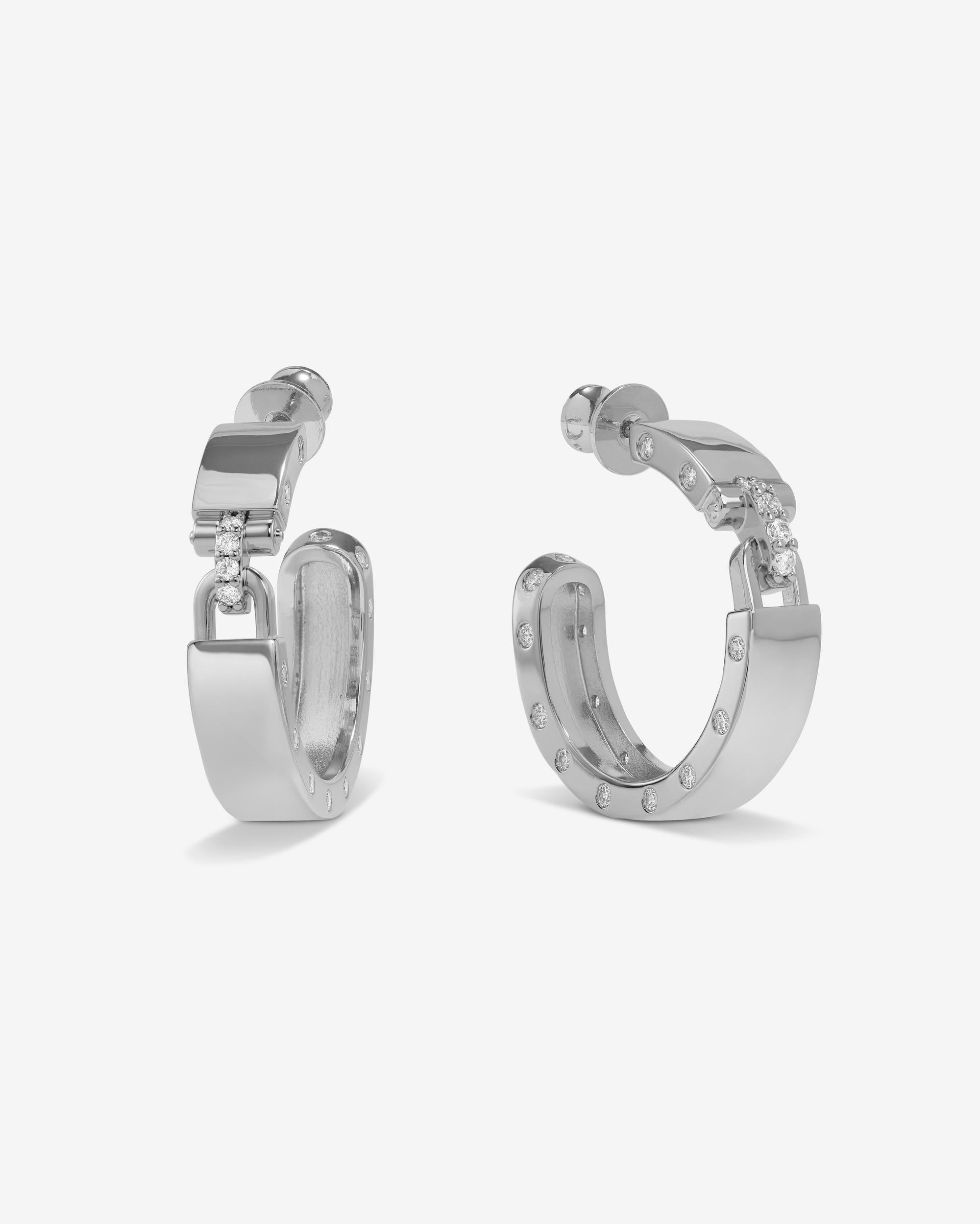 Ashley Lock Hoops 1" - Silver|White Diamondettes