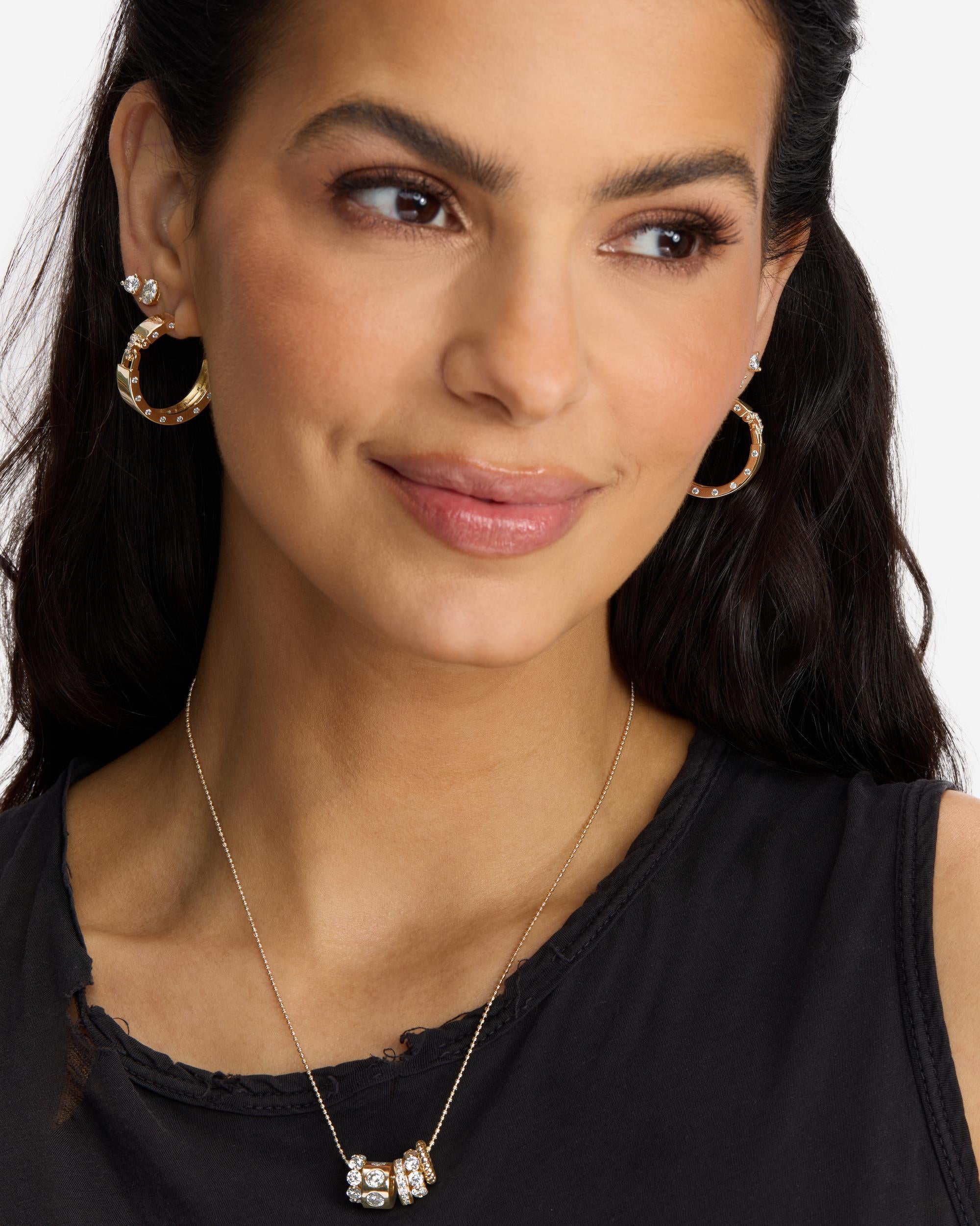 Ashley Lock Hoops 1" - Gold|White Diamondettes