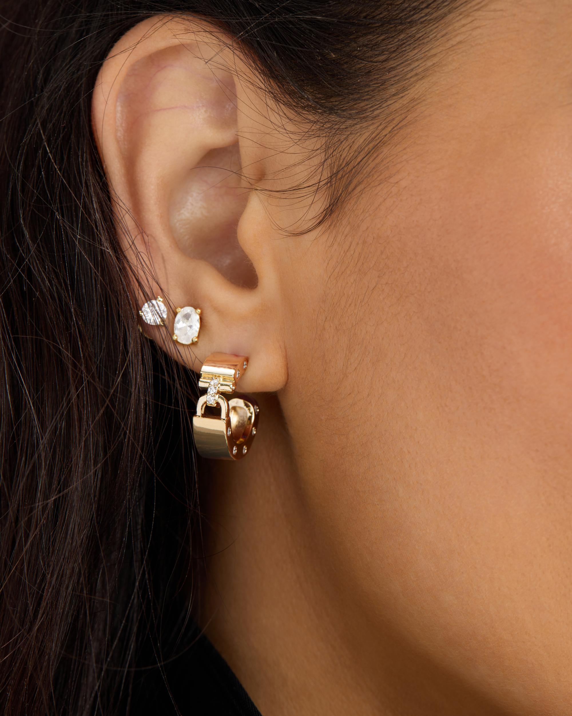 Ashley Lock Huggies - Gold|White Diamondettes