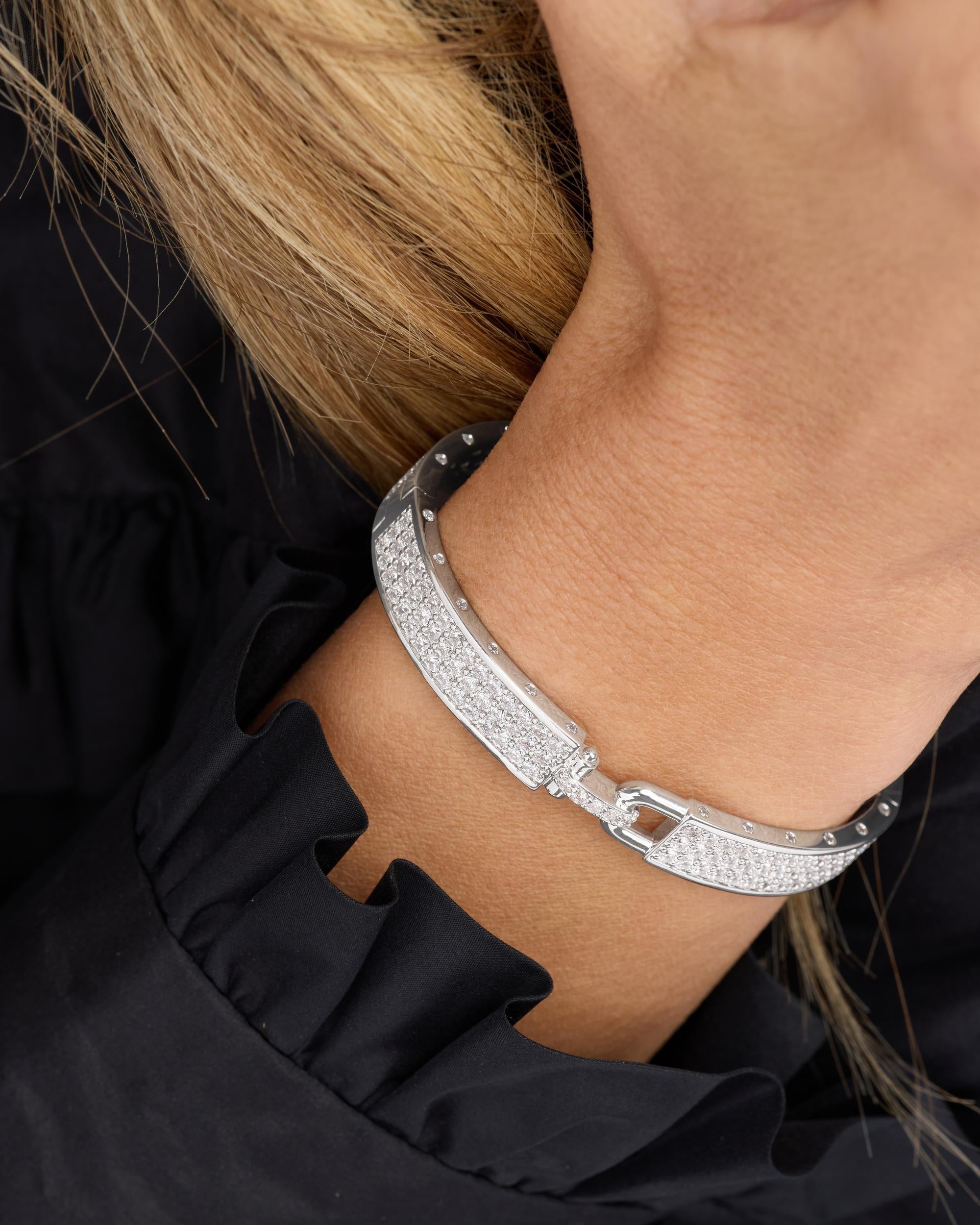 Ashley Malibu Lock Cuff 9mm - Silver|White Diamondettes – Melinda
