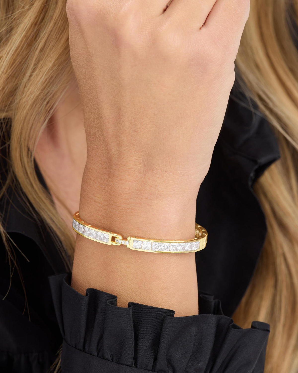 Ashley Melrose Lock Cuff 6mm - Gold|White Diamondettes