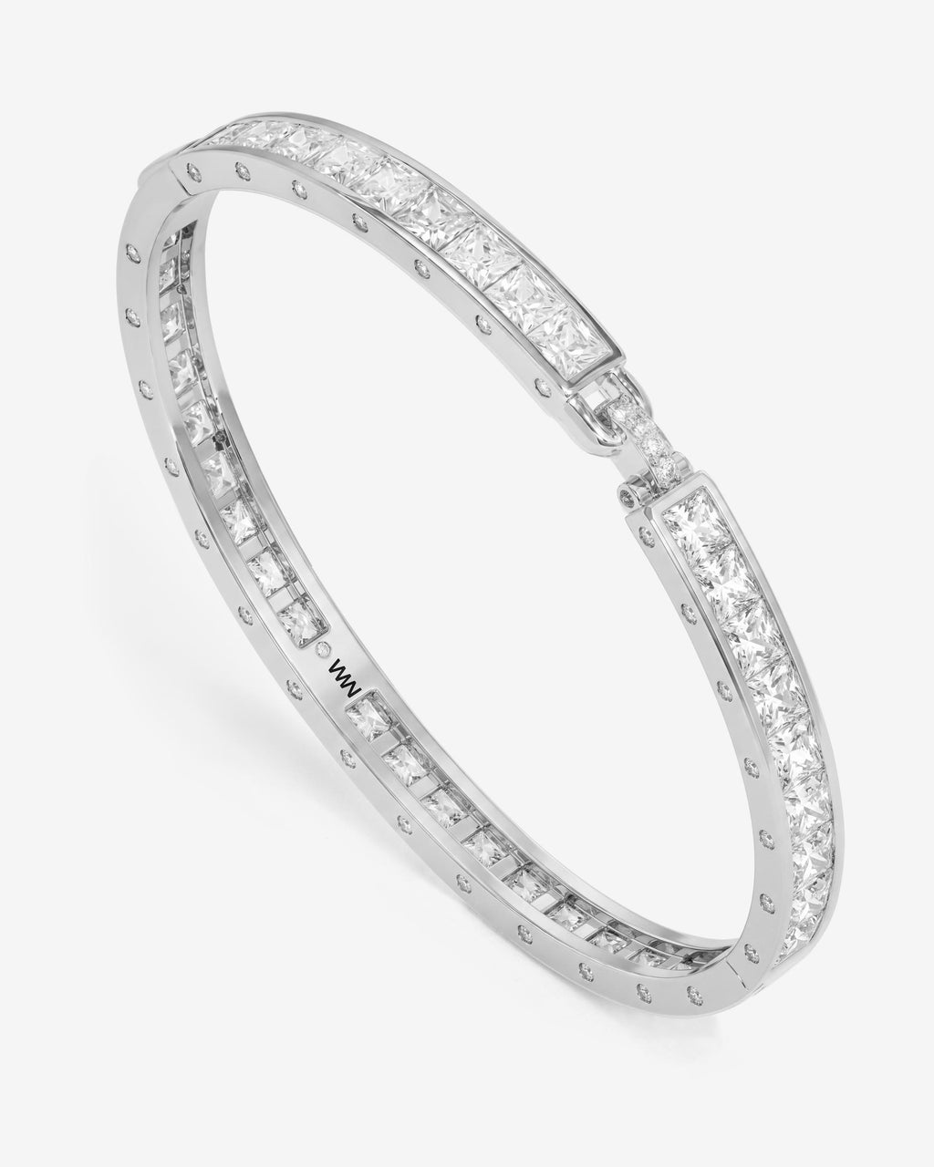 Ashley Melrose Lock Cuff 6mm - Silver|White Diamondettes