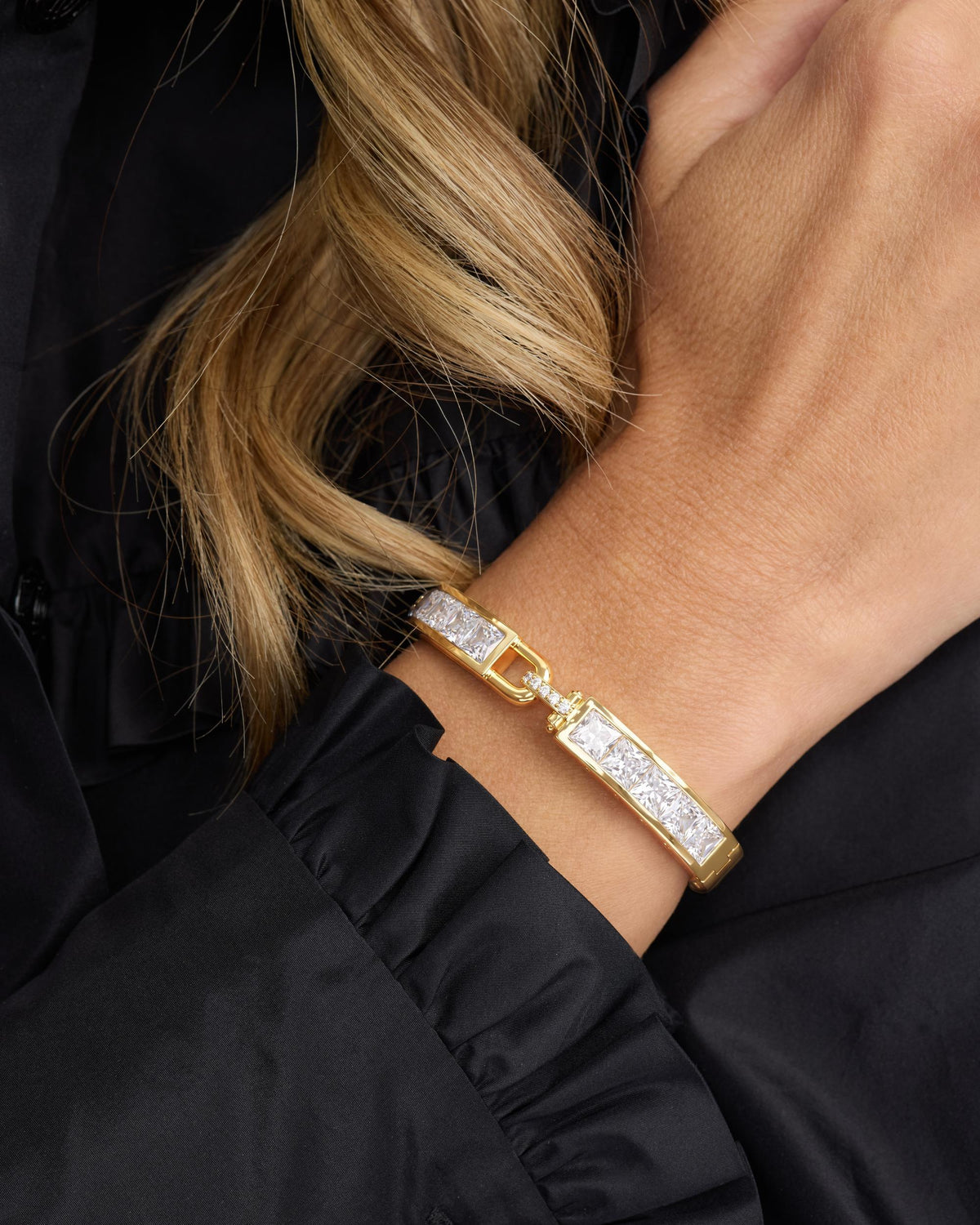 Ashley Melrose Lock Cuff 9mm - Gold|White Diamondettes