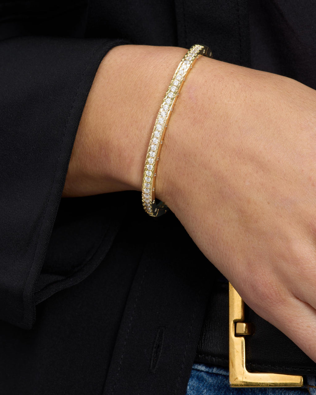 Ashley Pavé Cuff 4mm - Gold|White Diamondettes