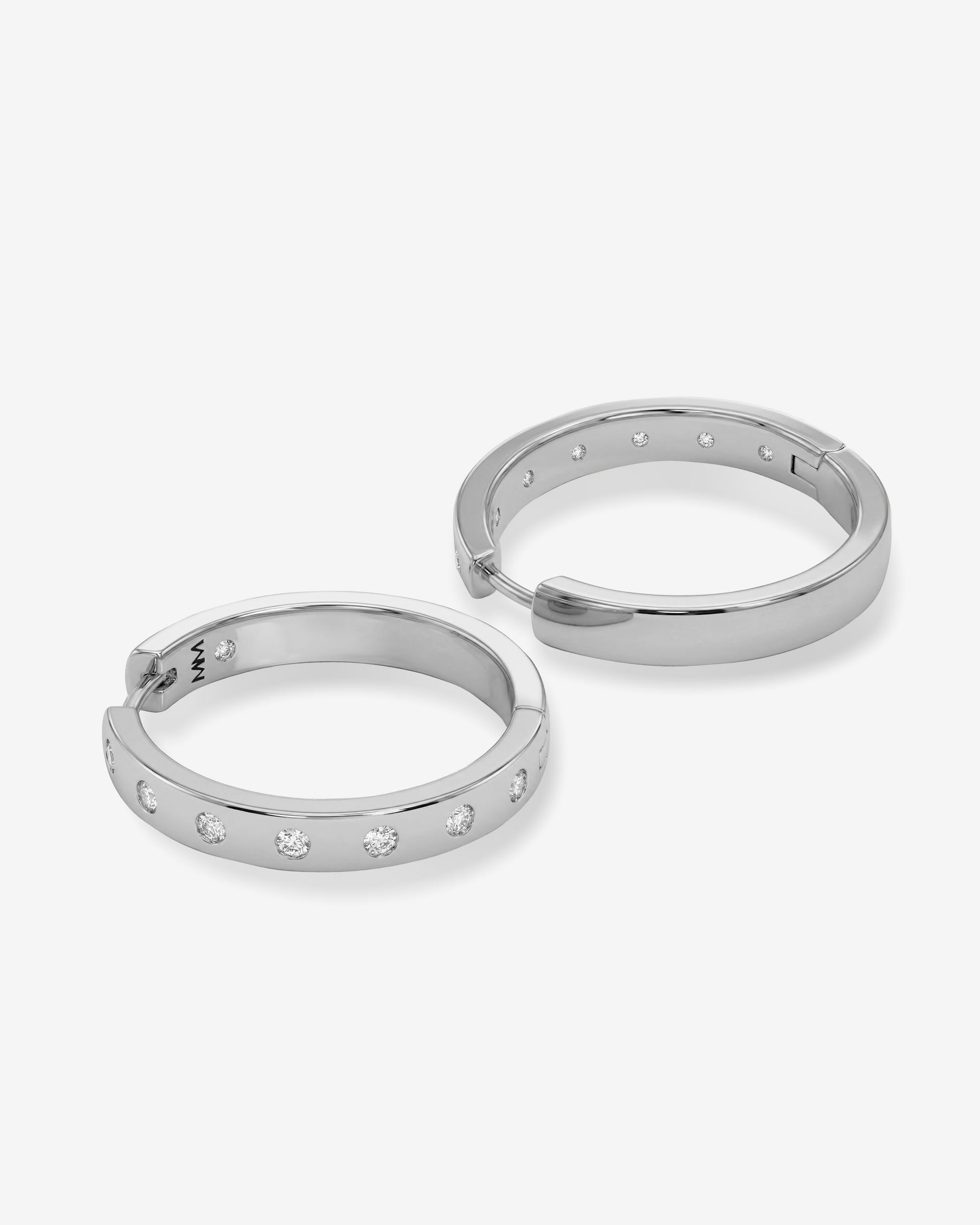 Ashley Reversible Hoops 1" - Silver|White Diamondettes