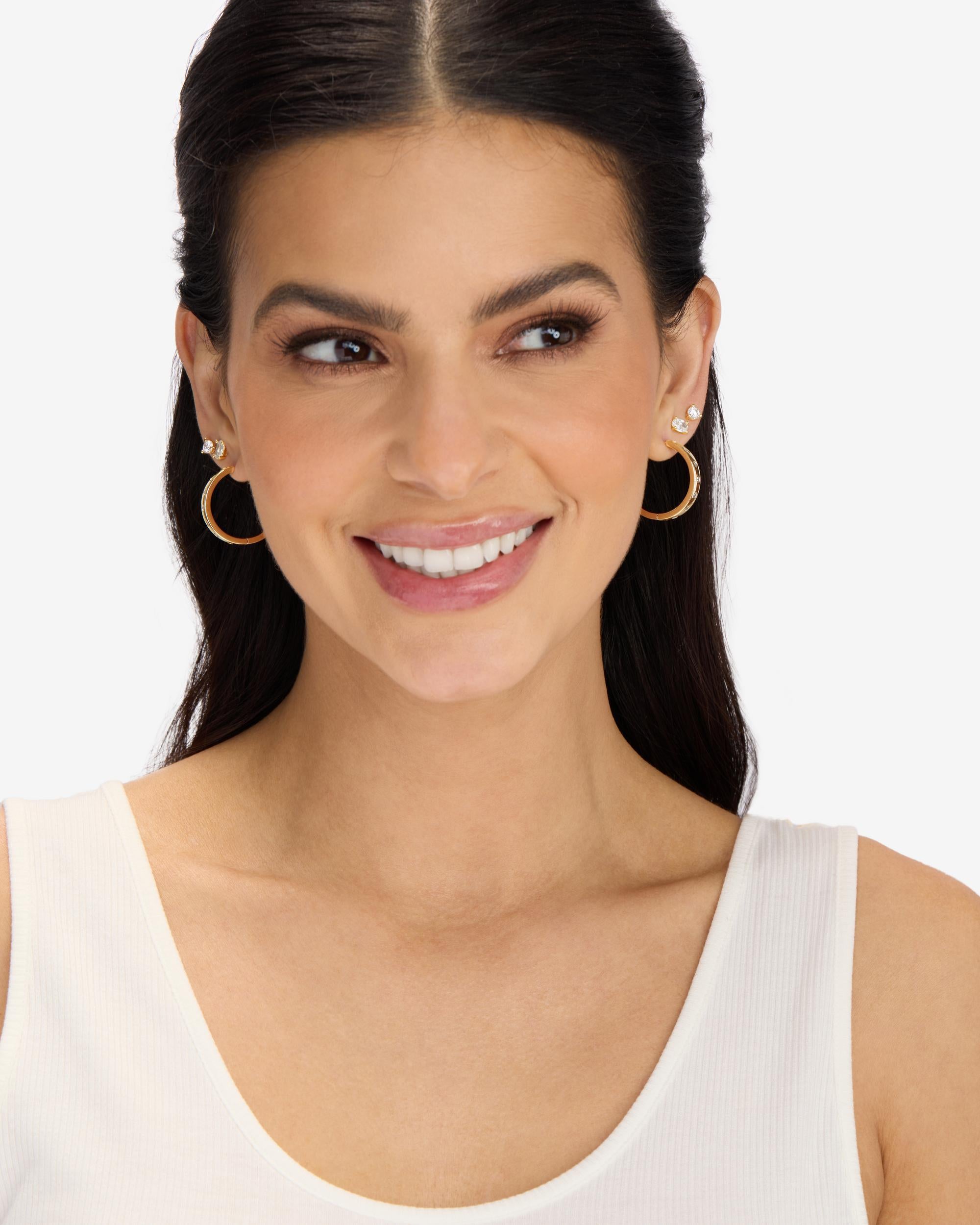 Ashley Reversible Hoops 1" - Gold|White Diamondettes