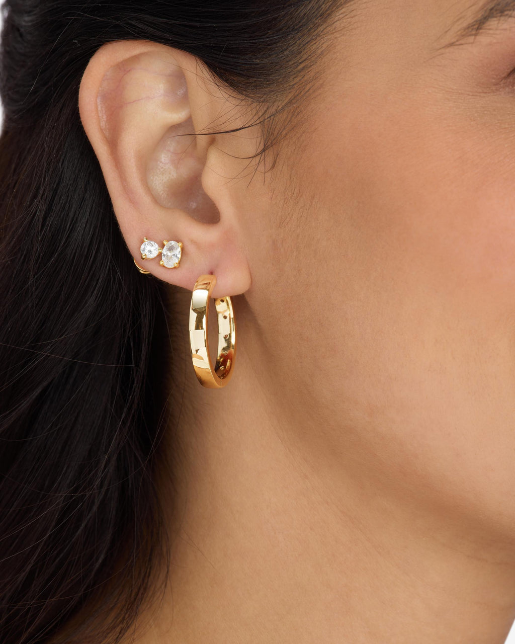 Ashley Reversible Hoops 1" - Gold|White Diamondettes