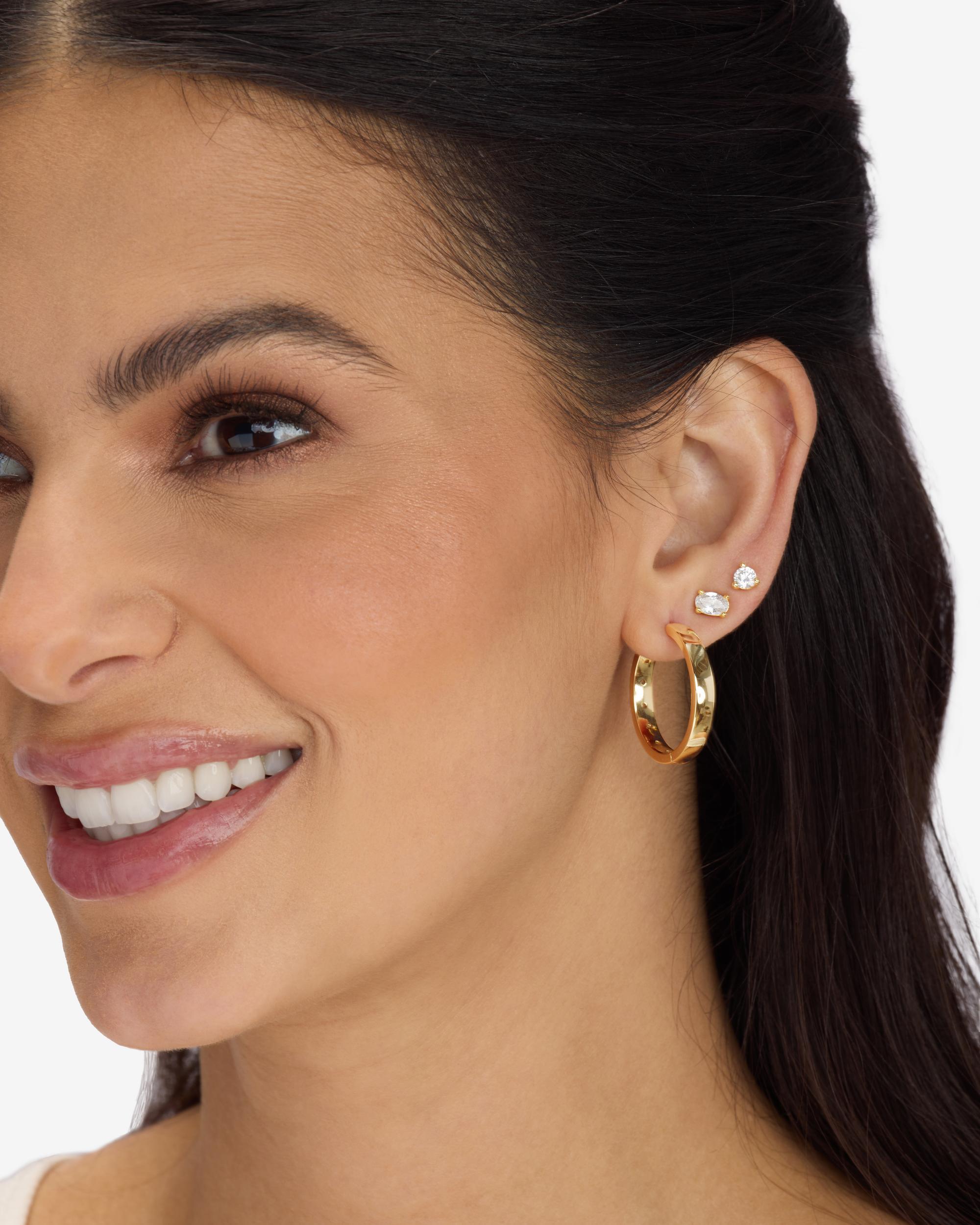 Ashley Reversible Hoops 1" - Gold|White Diamondettes