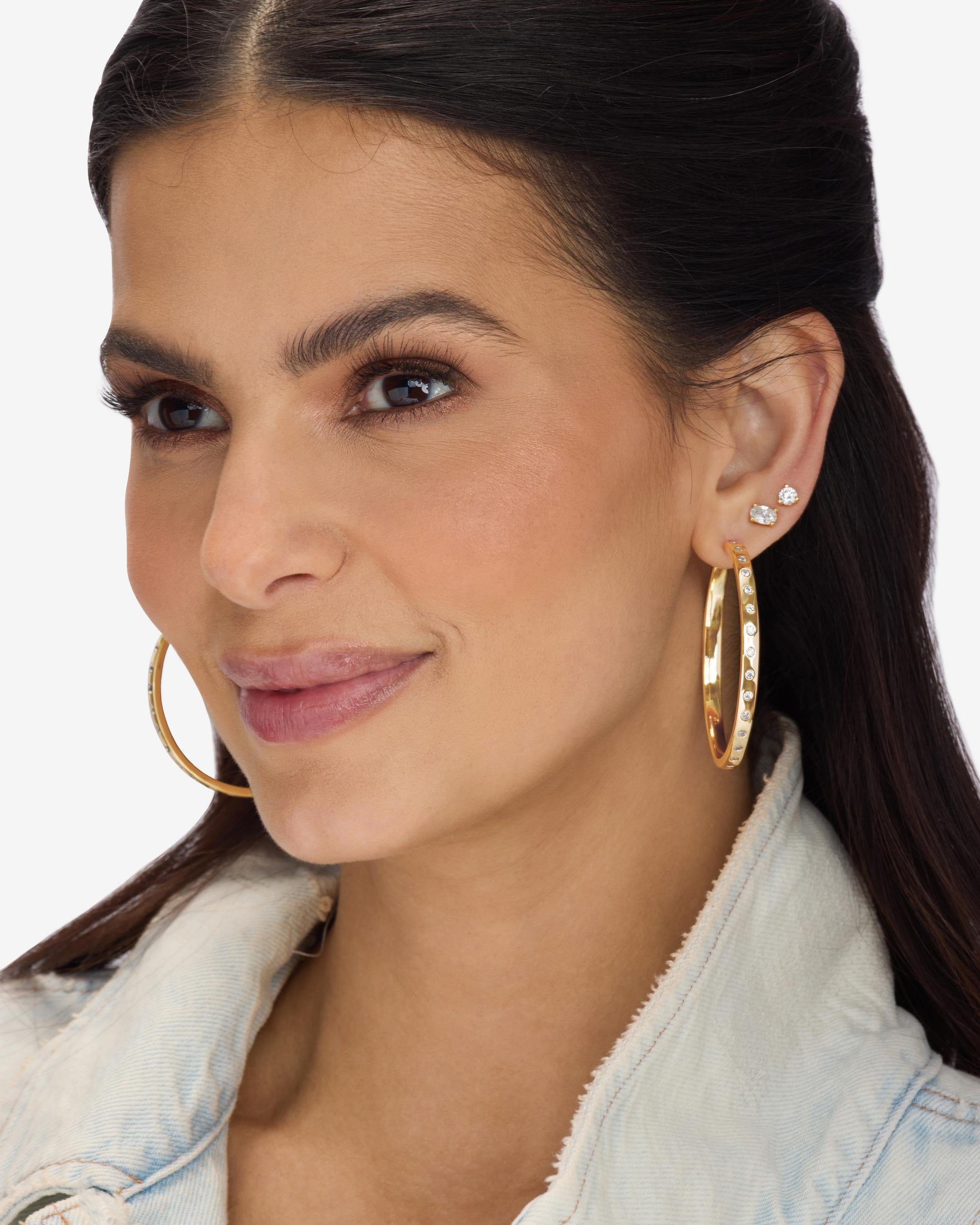 Ashley Reversible Hoops 2" - Gold|White Diamondettes