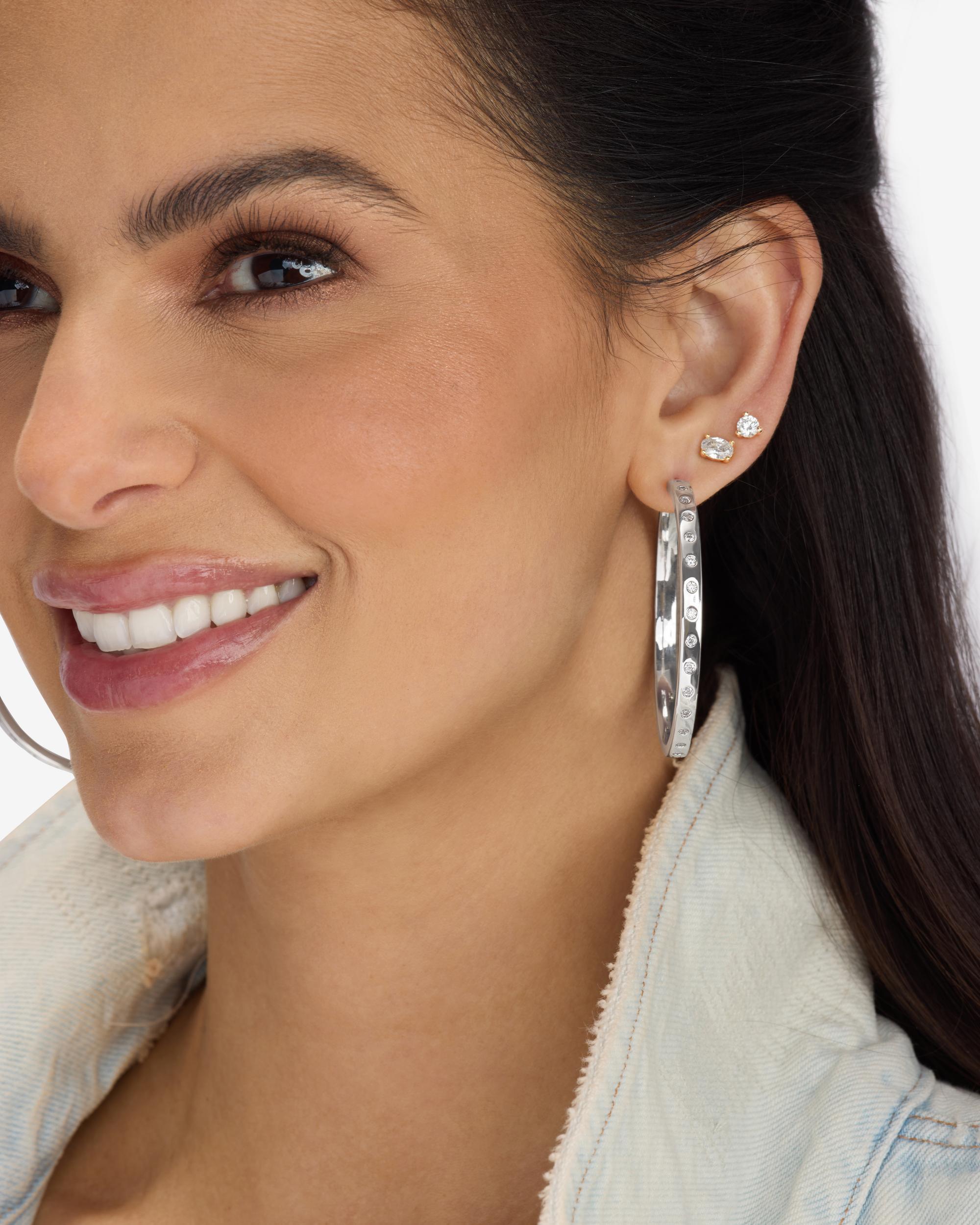 Ashley Reversible Hoops 2" - Silver|White Diamondettes