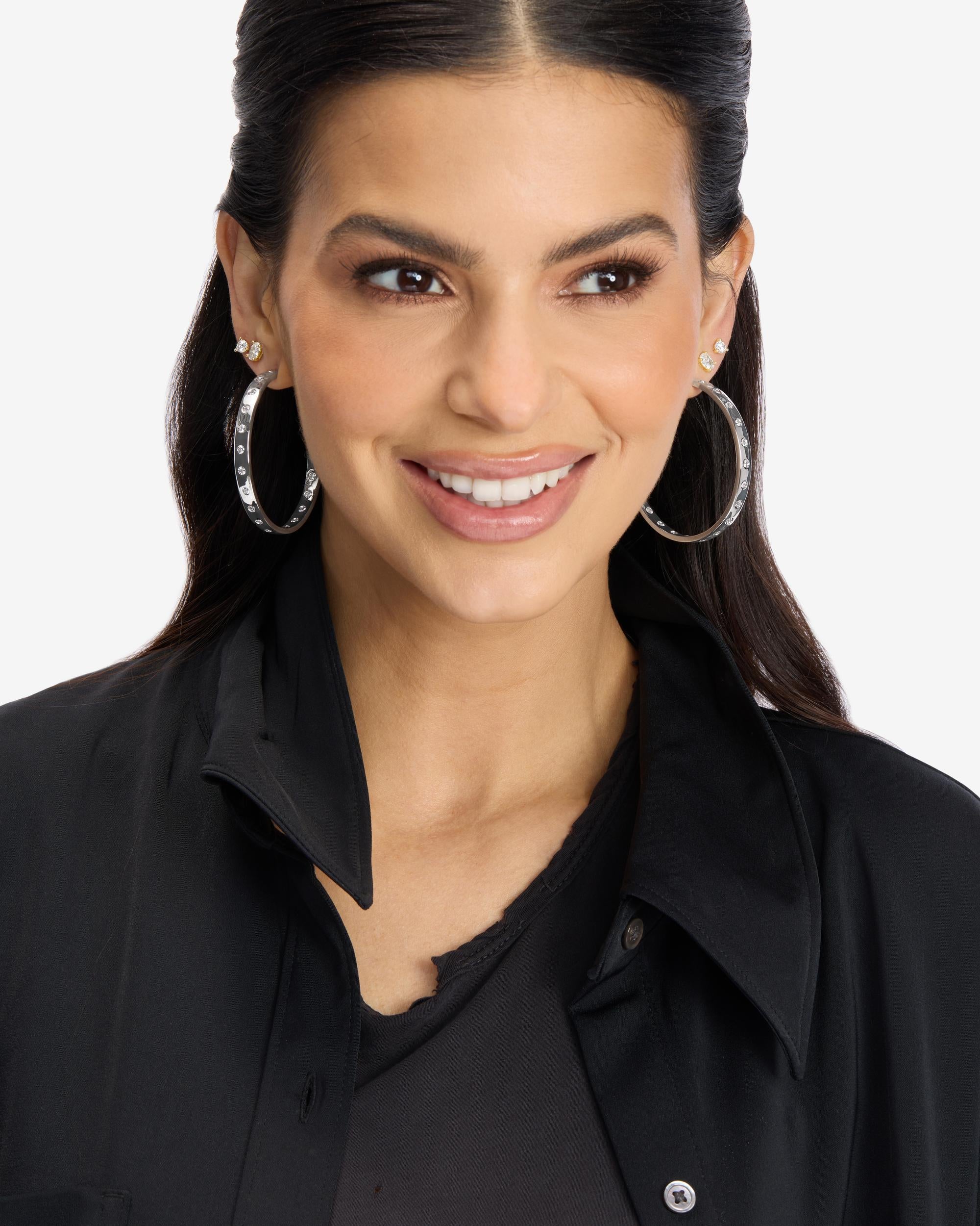 Ashley Rodeo Hoops 2" - Silver|White Diamondettes