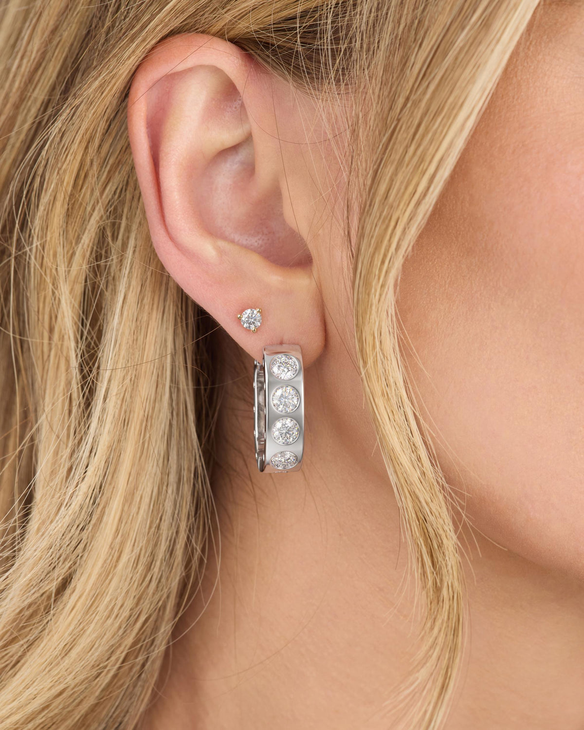 Ashley Rodeo Huggies - Silver|White Diamondettes