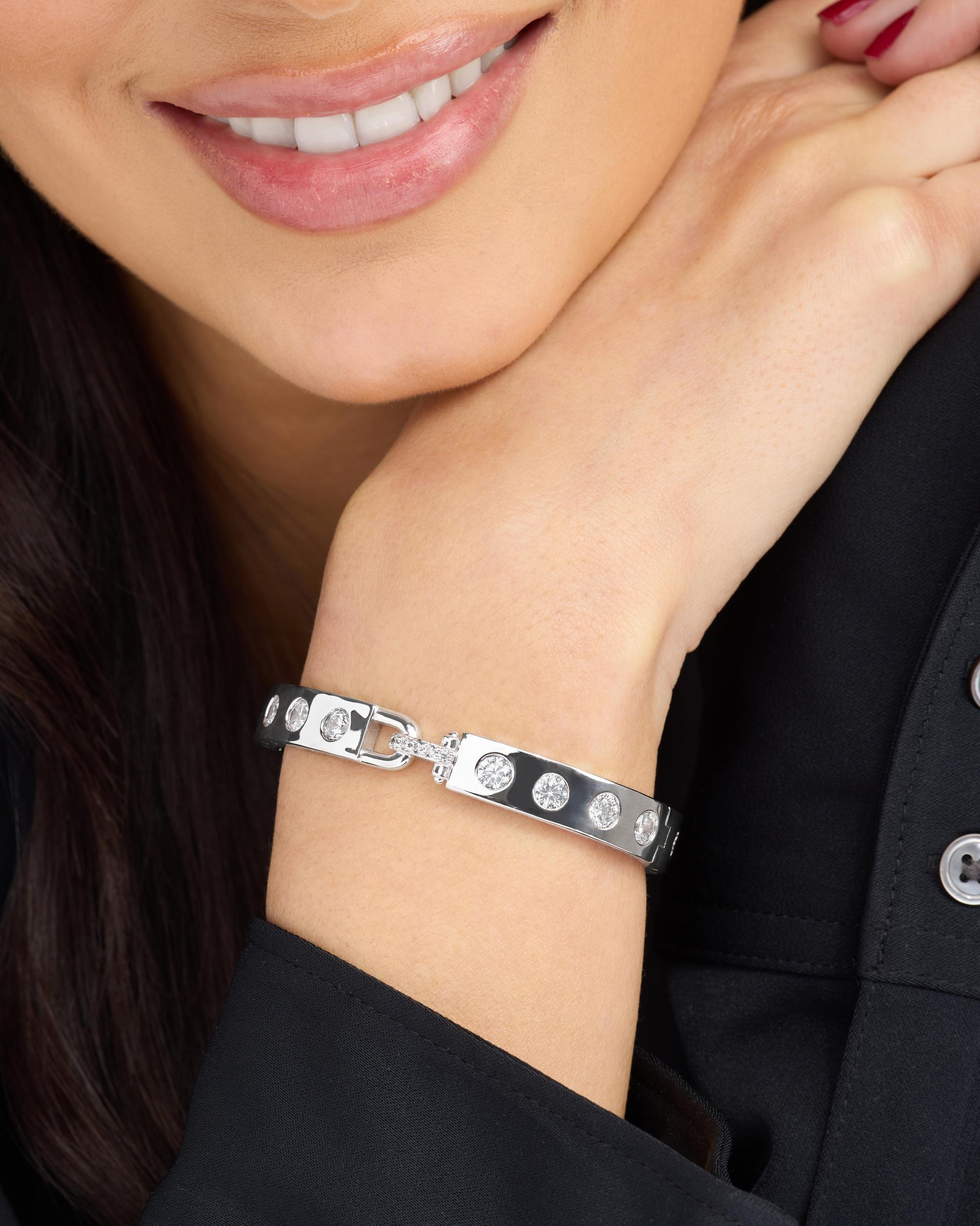 Ashley Rodeo Lock Cuff 9mm - Silver|White Diamondettes