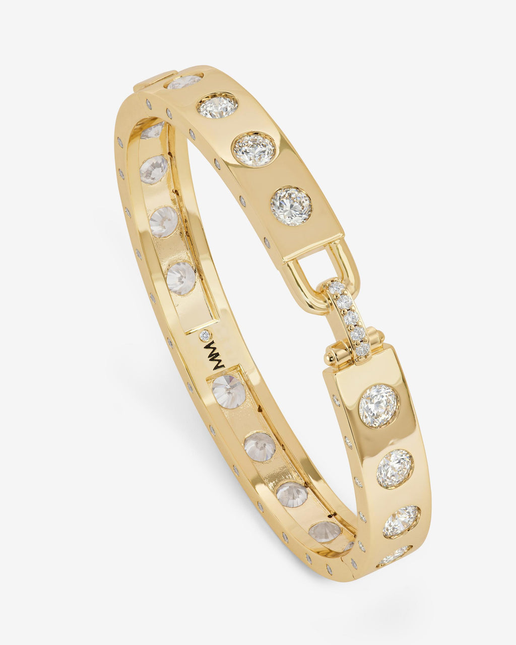 Ashley Rodeo Lock Cuff 9mm - Gold|White Diamondettes