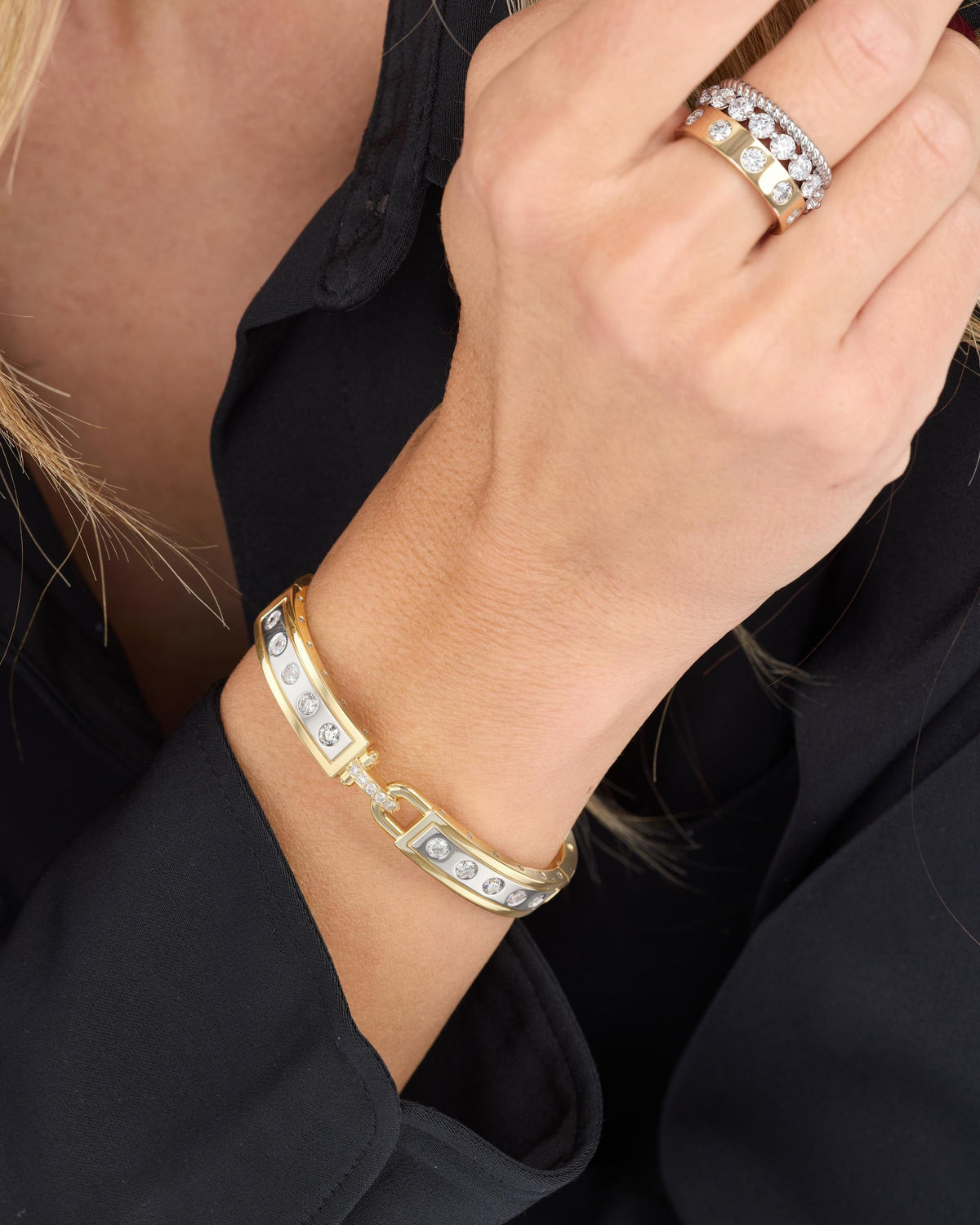 Ashley Rodeo Two-Tone Cuff 9mm - Mixed Metal|White Diamondettes