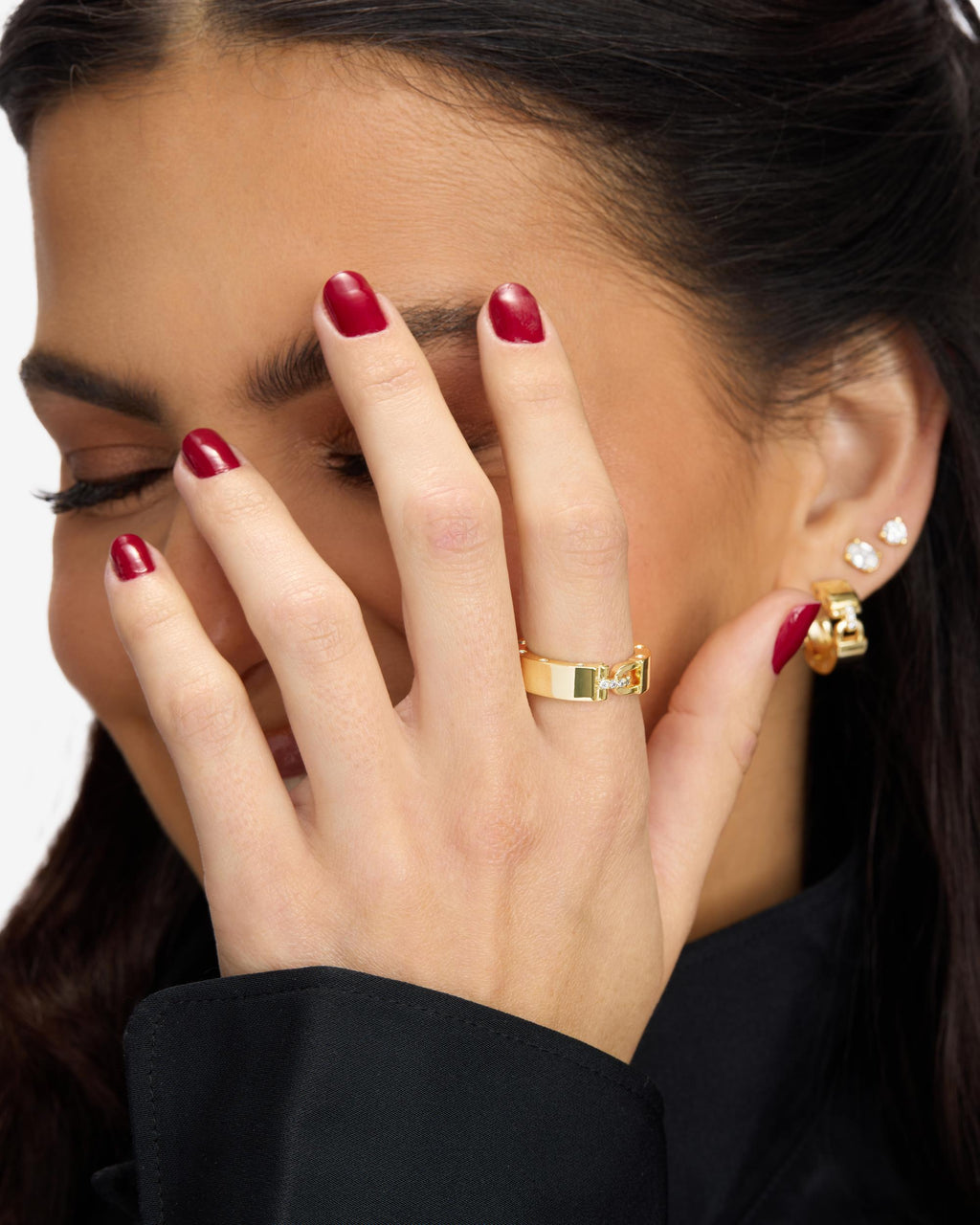 Ashley Smooth Lock Ring - Gold|White Diamondettes