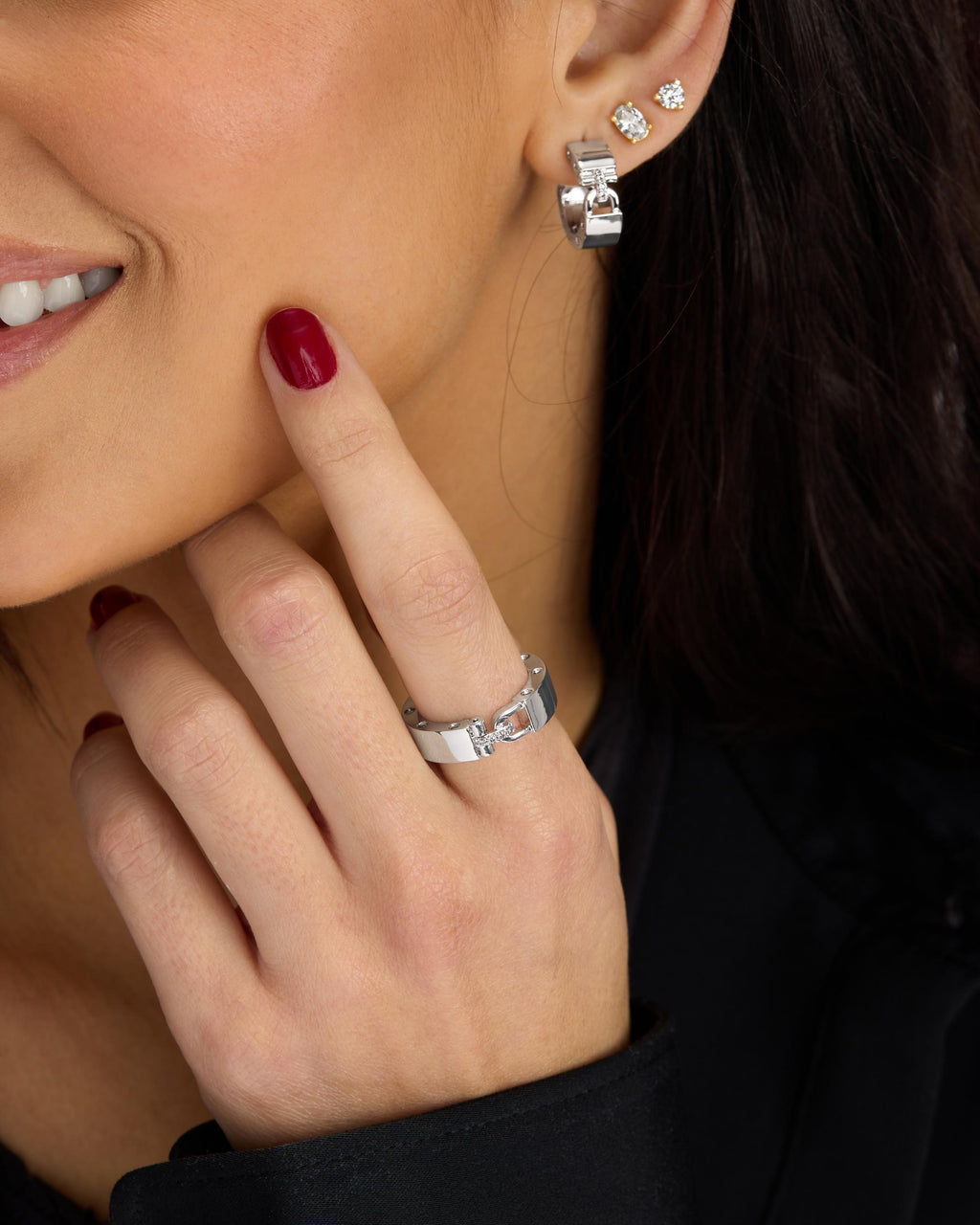 Ashley Smooth Lock Ring - Silver|White Diamondettes
