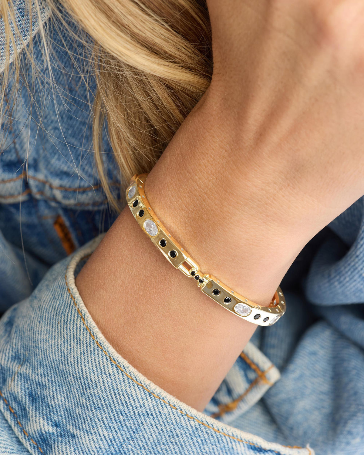 Ashley Sunset Lock Cuff 6mm - Gold|Black Diamondettes